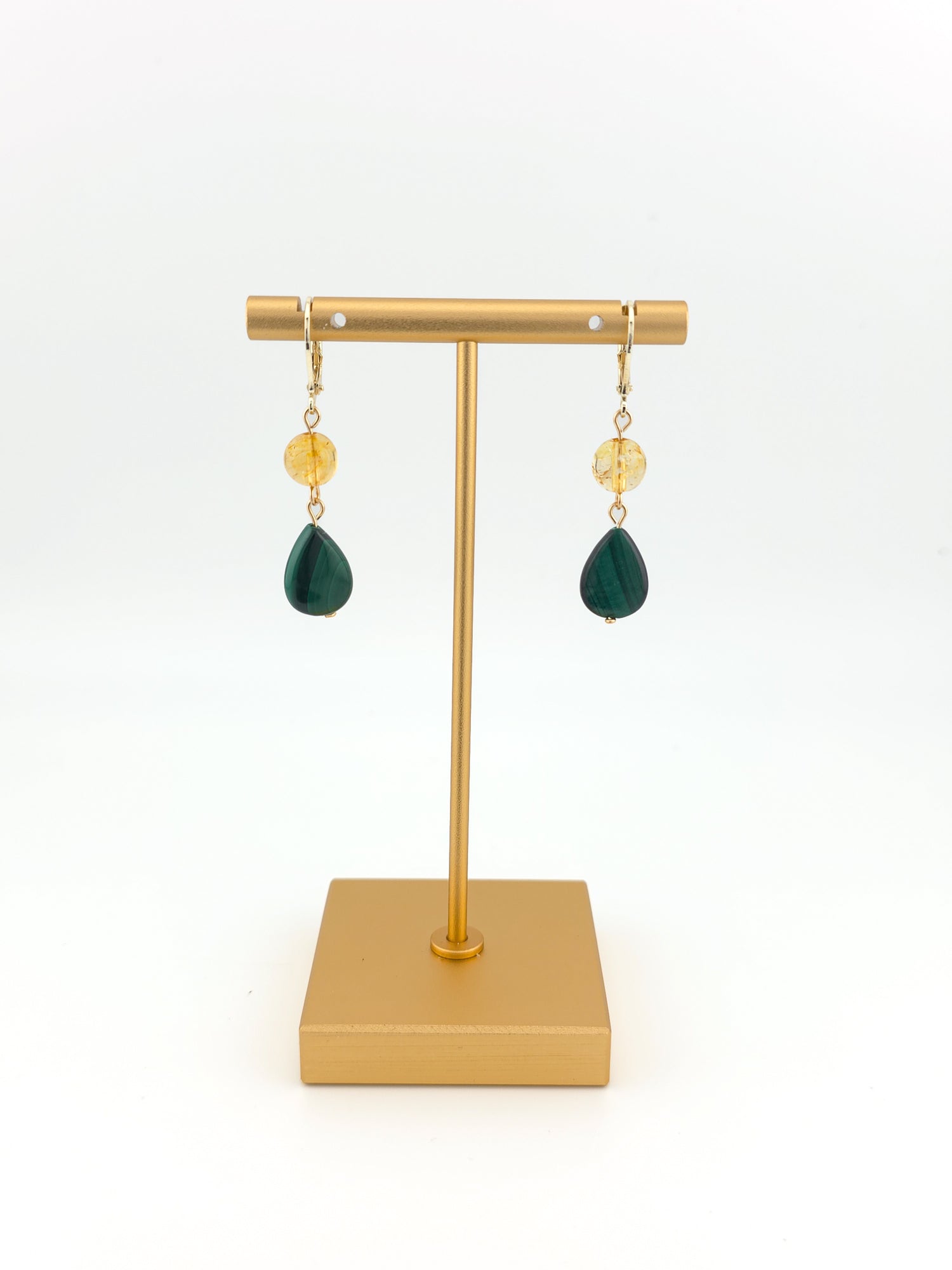 Citrine & Malachite Gold Filled Earrings