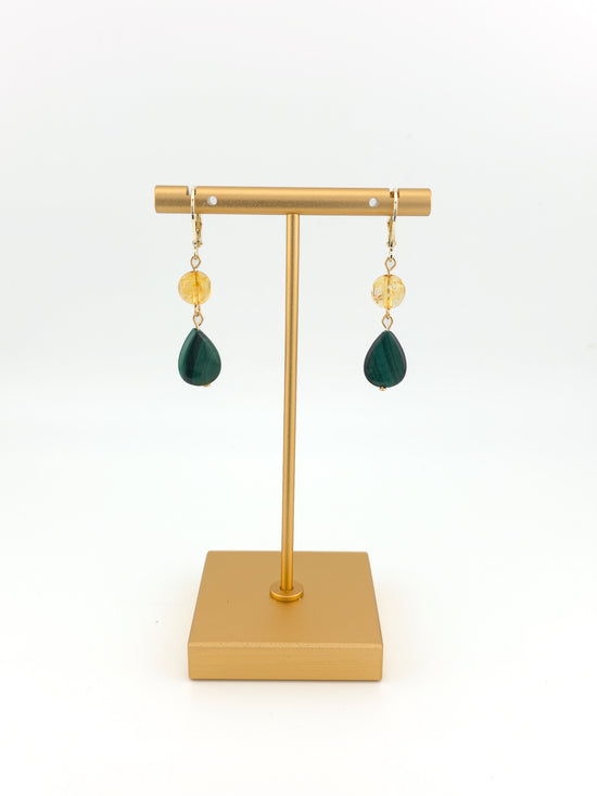 Citrine & Malachite Gold Filled Earrings