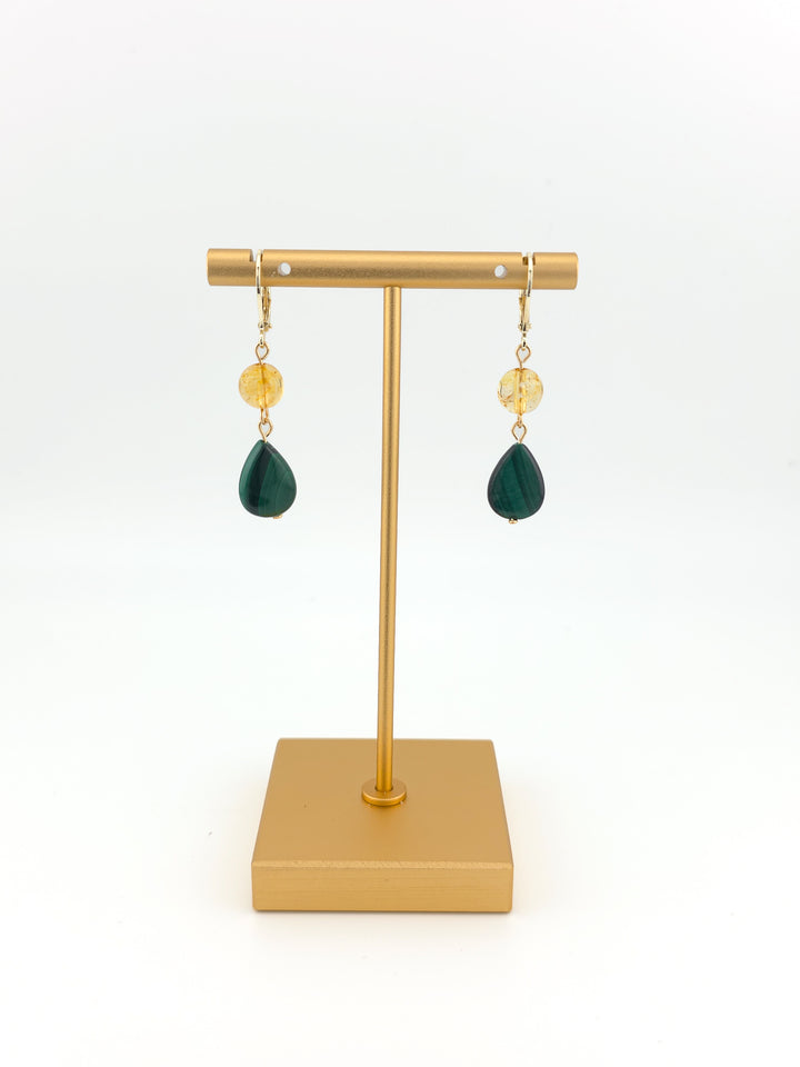 Citrine & Malachite Gold Filled Earrings