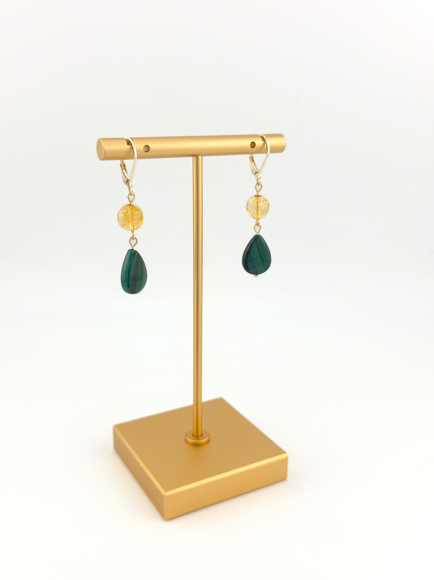 Citrine & Malachite Gold Filled Earrings