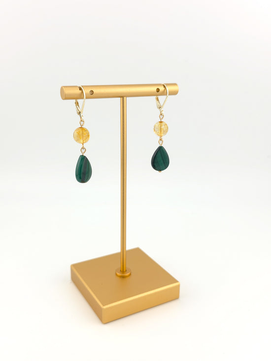 Citrine & Malachite Gold Filled Earrings