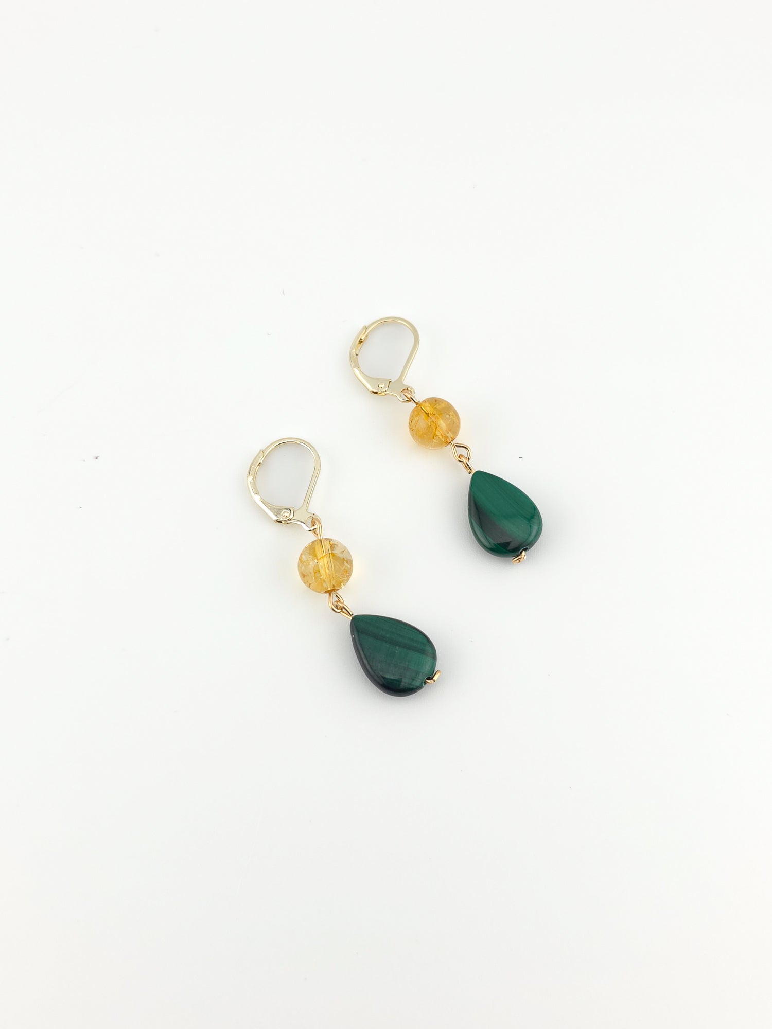 Citrine & Malachite Gold Filled Earrings