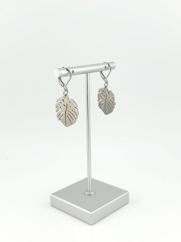 Silver Steel Monstera Earrings