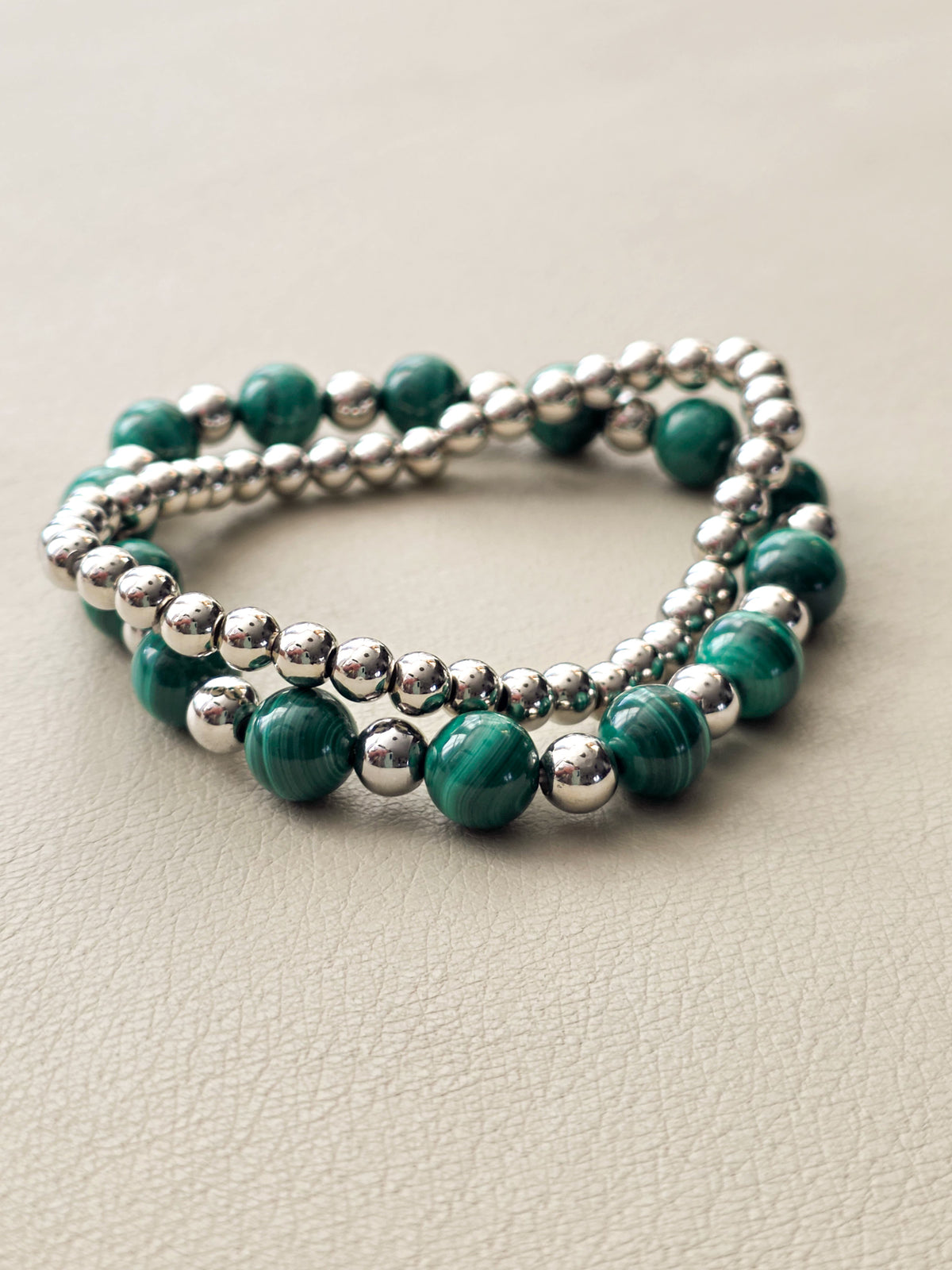 Malachite Bracelet Stack | Silver-Filled