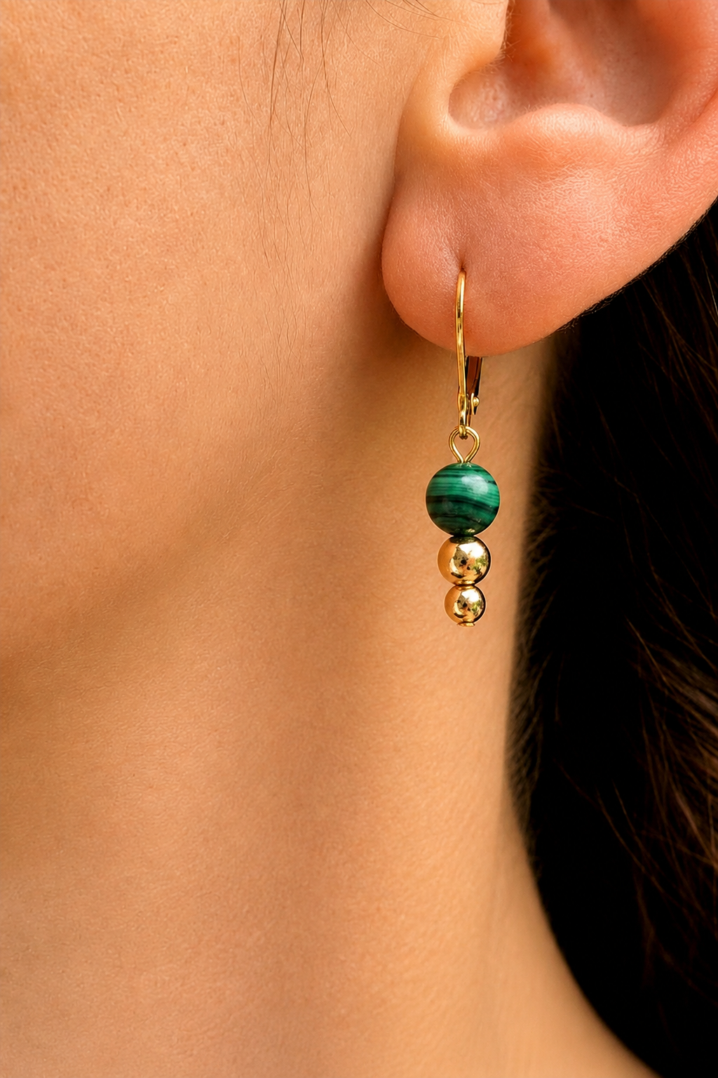Malachite & Gold Bead Drop Earrings