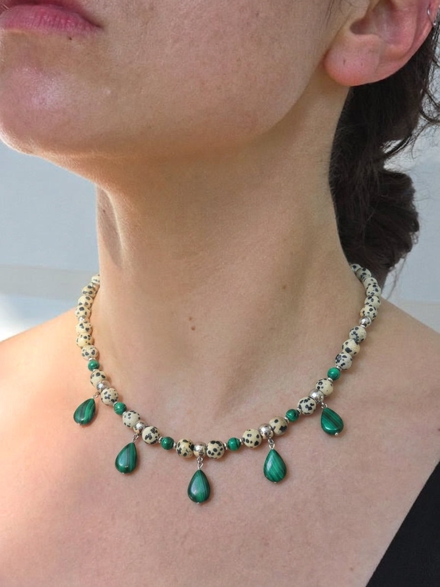 Malachite & Dalmatian Jasper Beaded Necklace