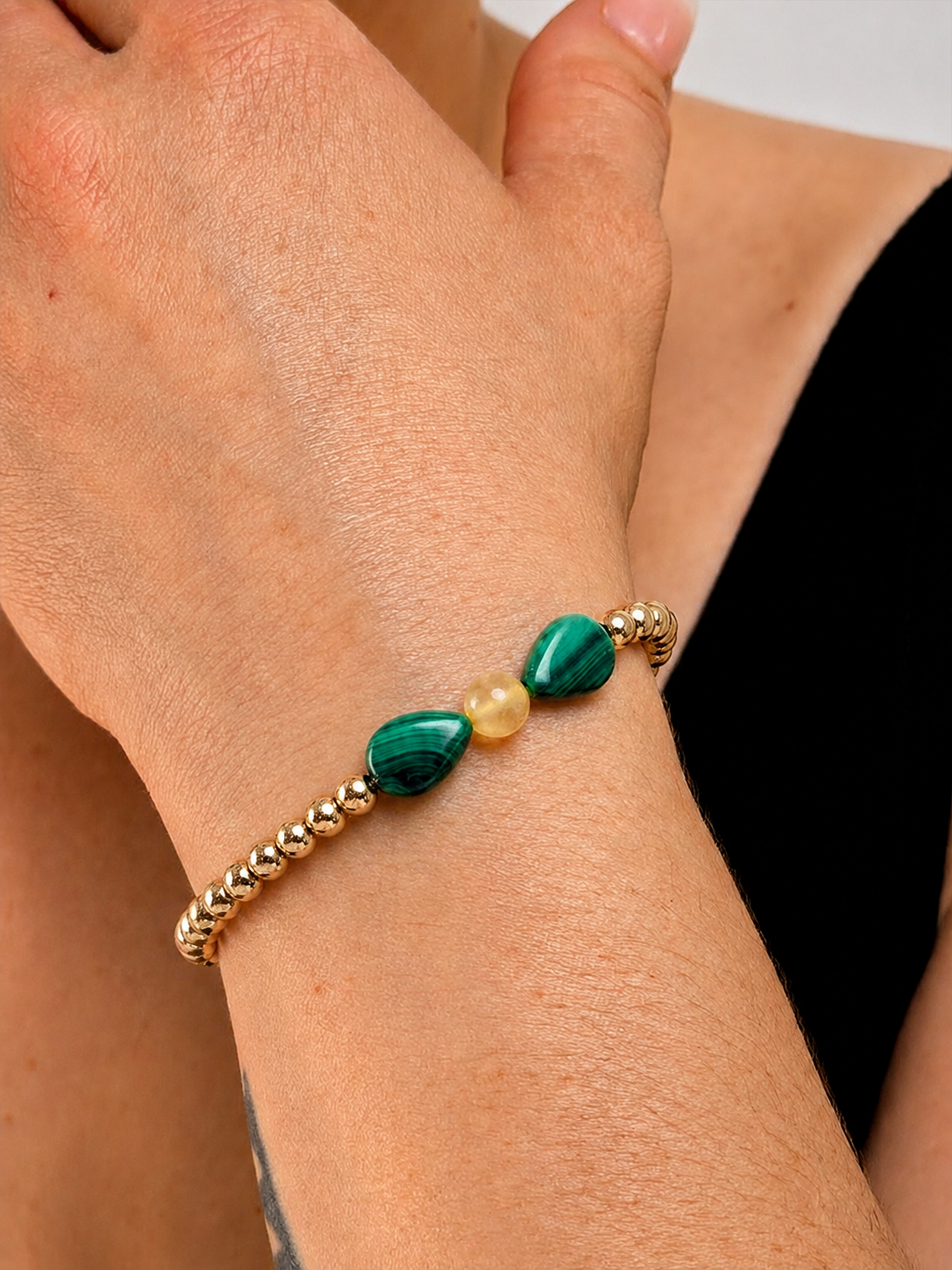 Gold Filled Malachite & Citrine Bracelet