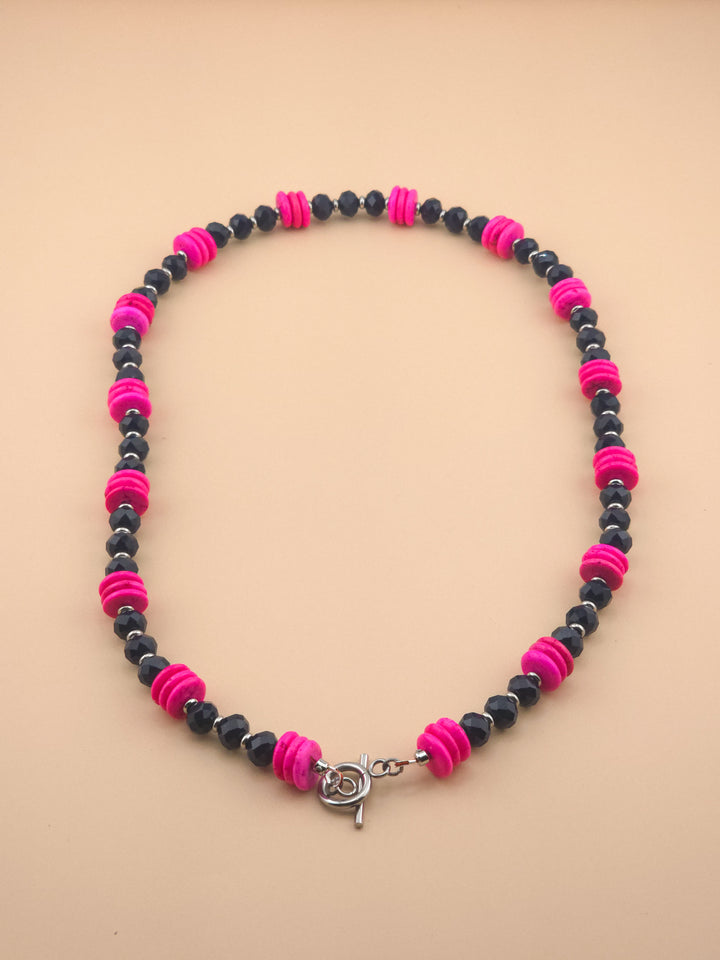 Midnight Blue Glass and Pink Howlite Stone Necklace