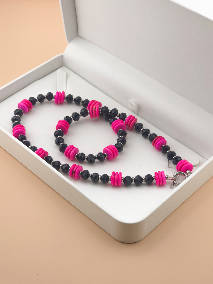Midnight Blue Glass and Pink Howlite Stone Necklace