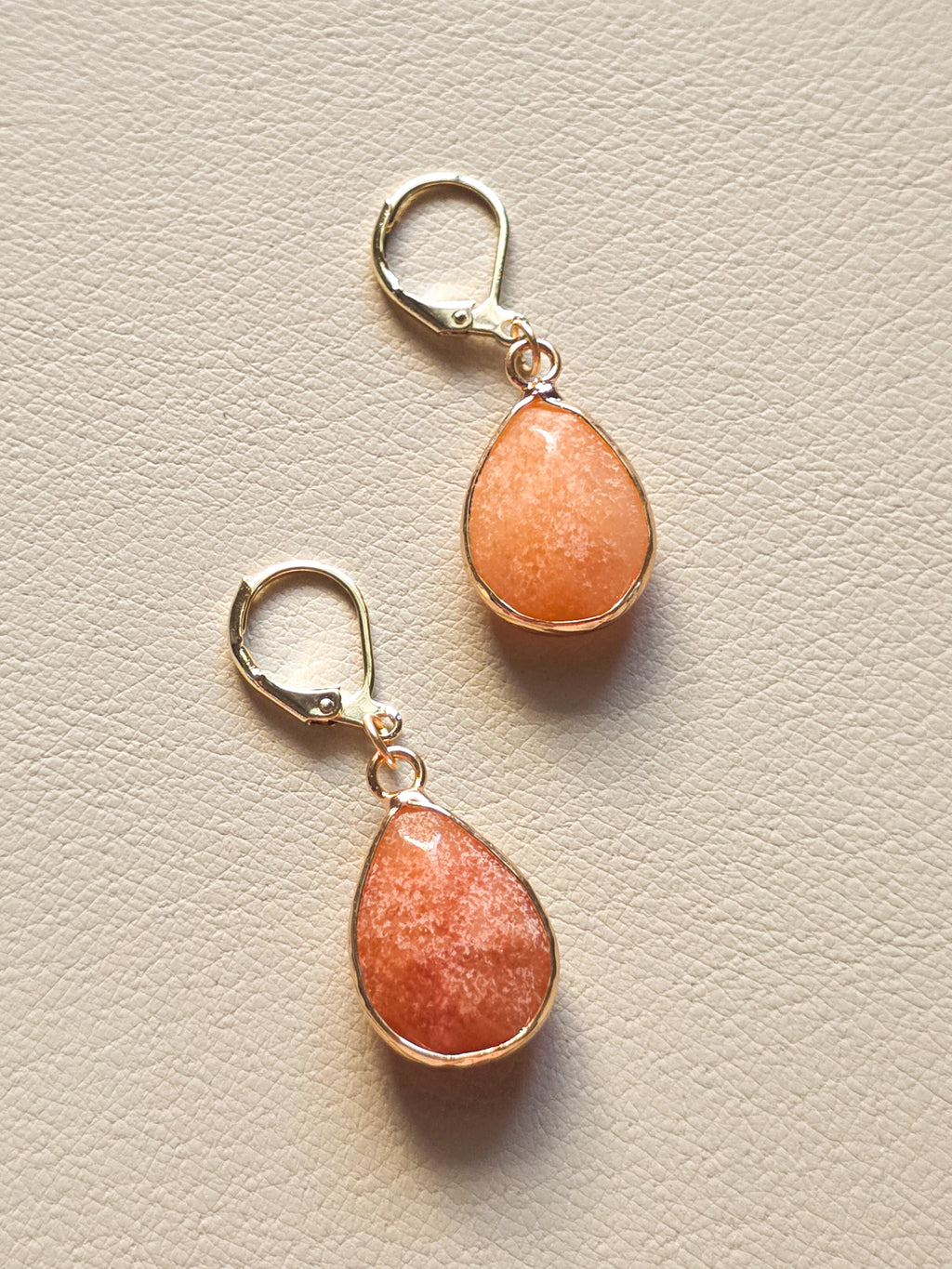 Gold Filled Pink Aventurine Teardrop Earrings