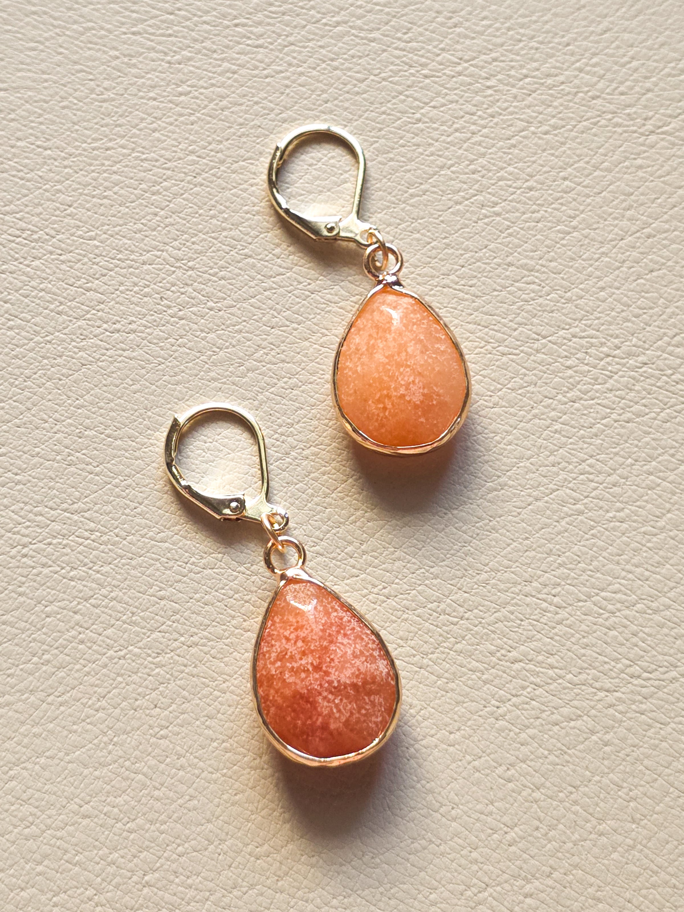 Gold Filled Pink Aventurine Teardrop Earrings