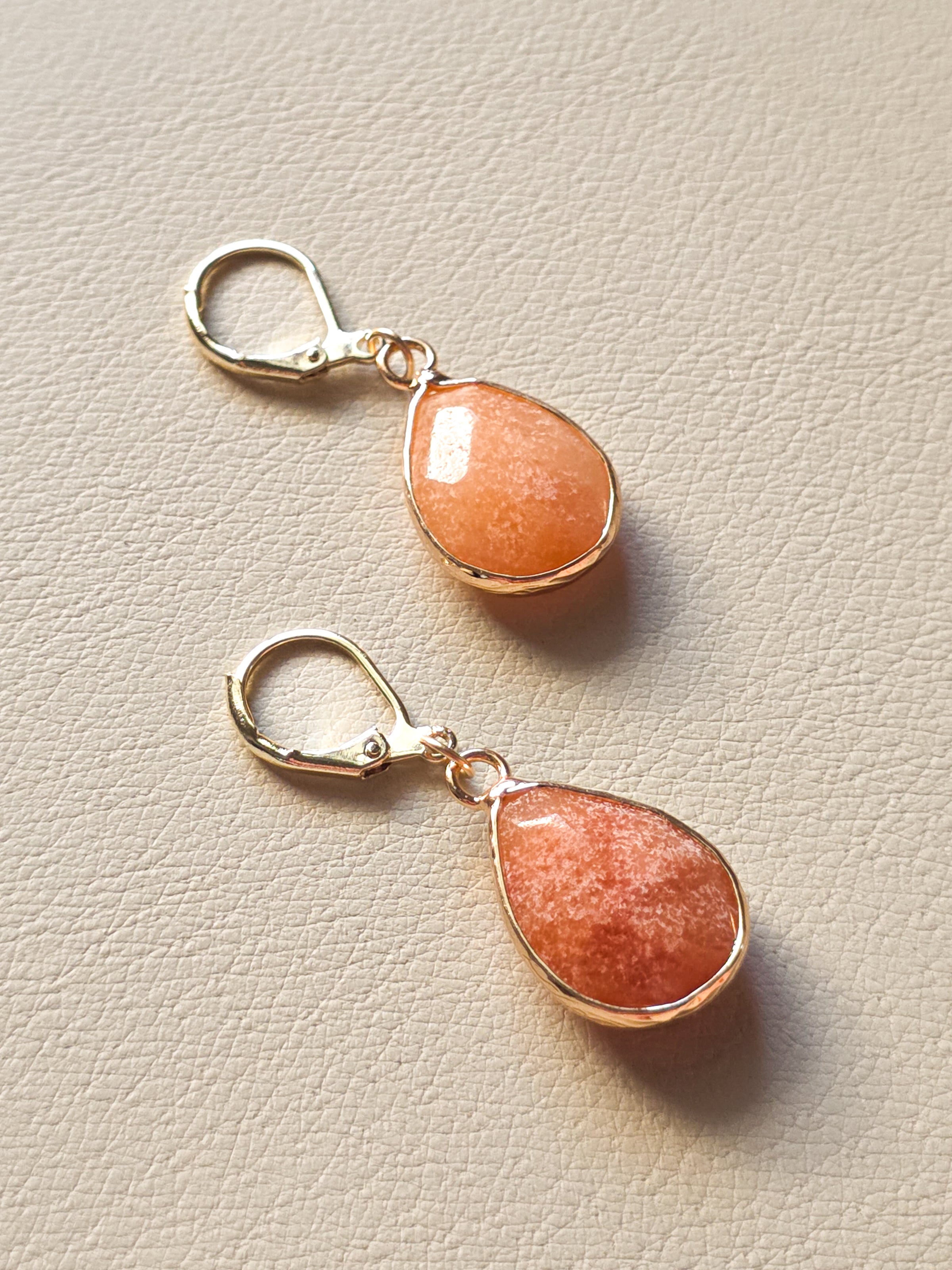 Gold Filled Pink Aventurine Teardrop Earrings