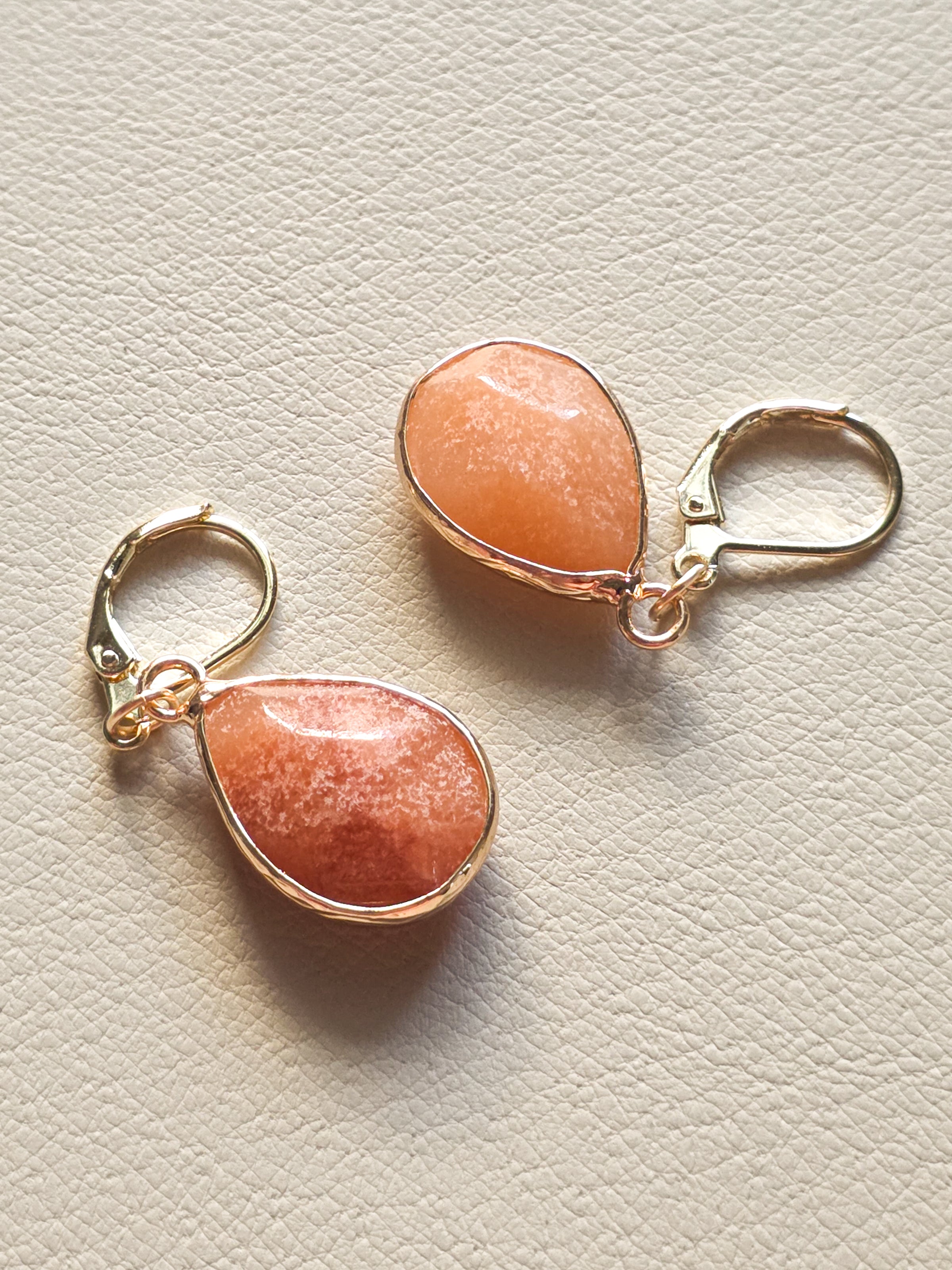Gold Filled Pink Aventurine Teardrop Earrings