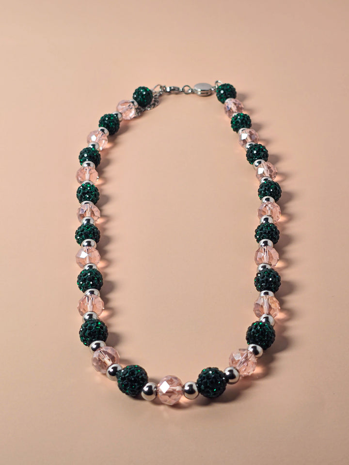 Pink and Green Pave Crystal Necklace