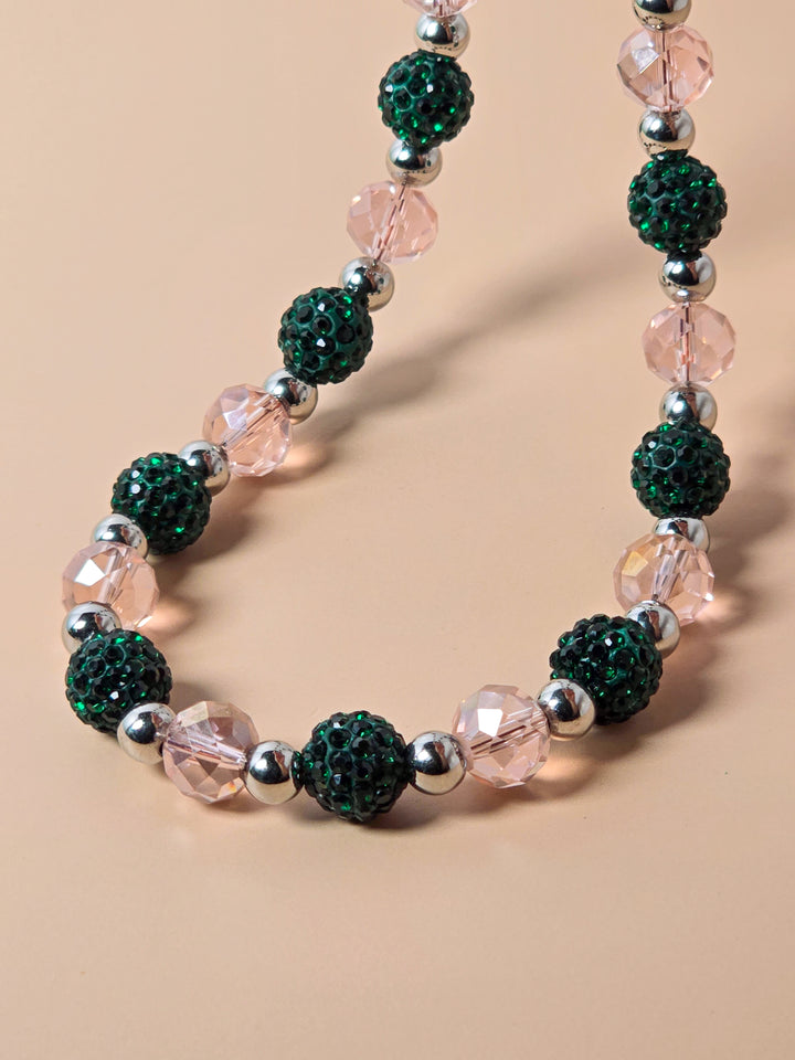 Pink and Green Pave Crystal Necklace