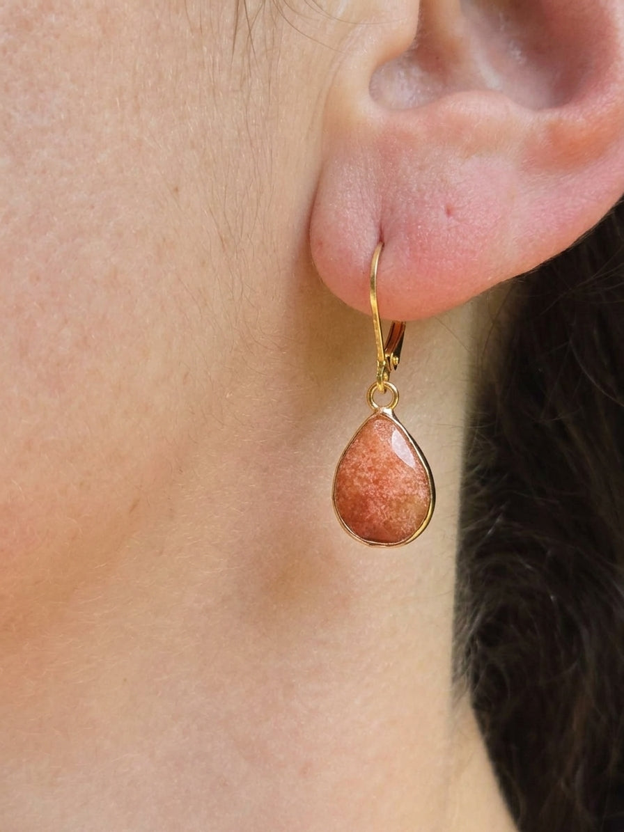 Gold Filled Pink Aventurine Teardrop Earrings