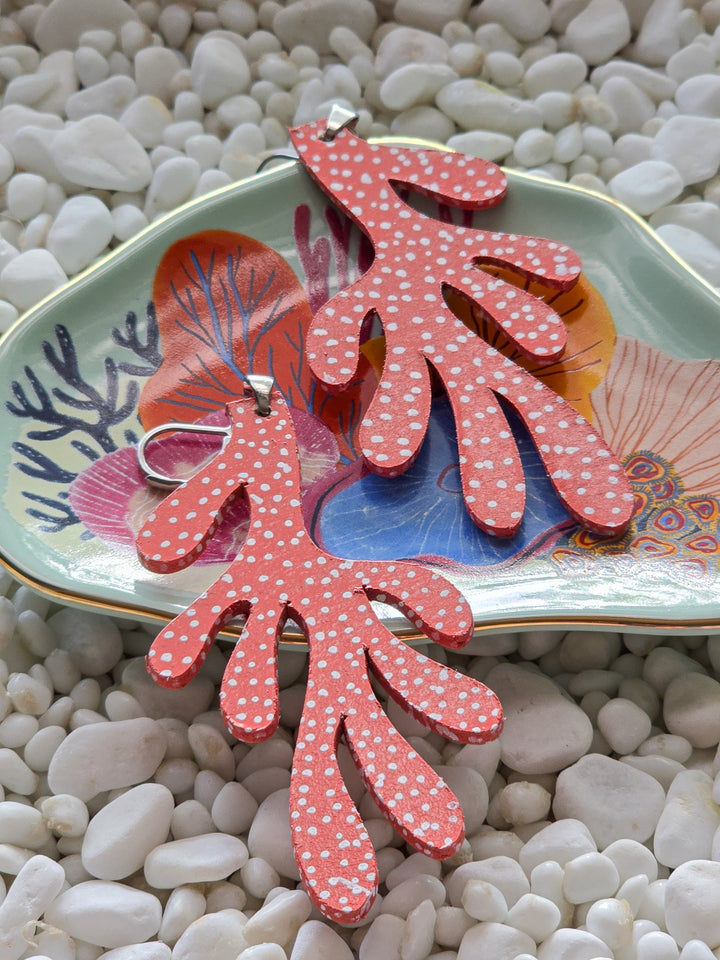 Coral Sprig Hand-Painted Earrings