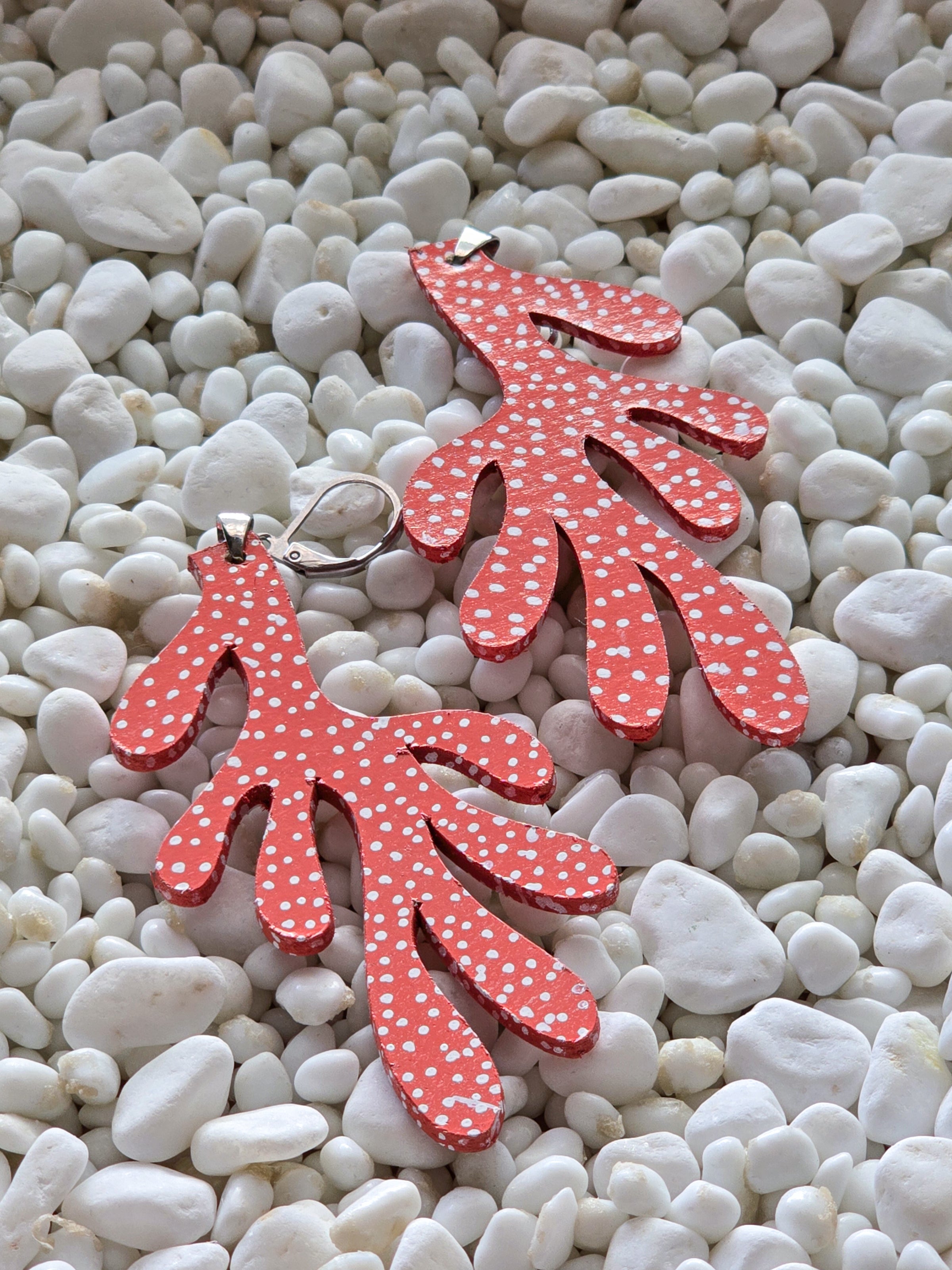 Coral Sprig Hand-Painted Earrings