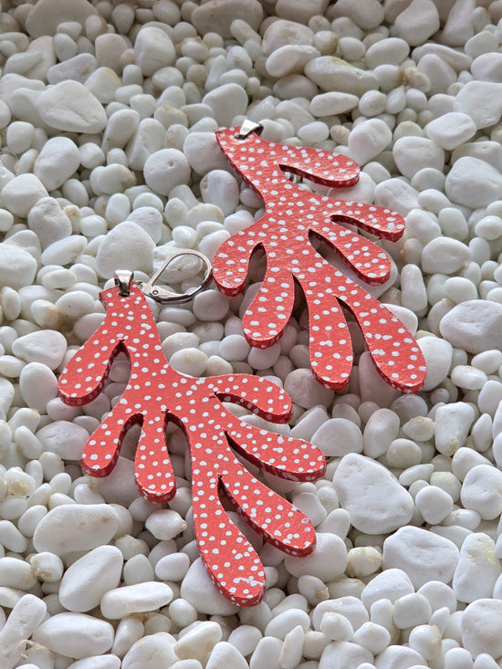 Coral Sprig Hand-Painted Earrings