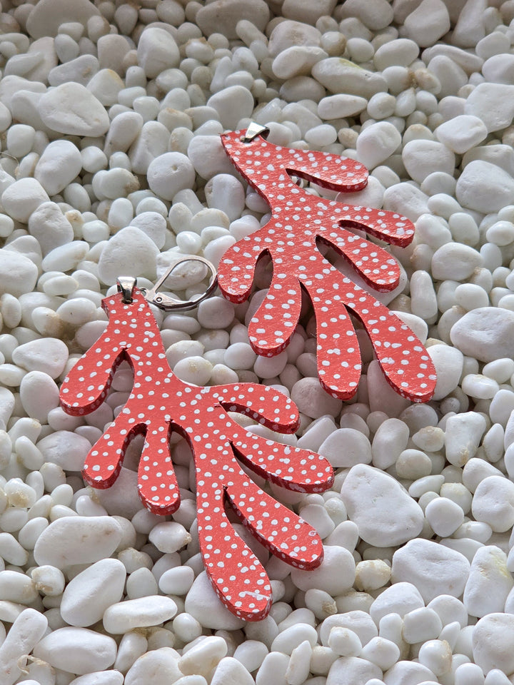 Coral Sprig Hand-Painted Earrings