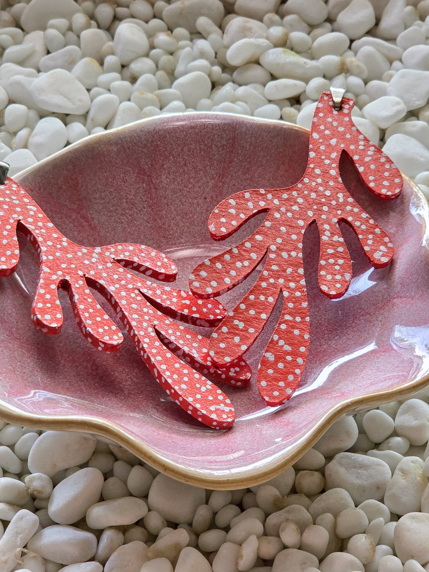 Coral Sprig Hand-Painted Earrings