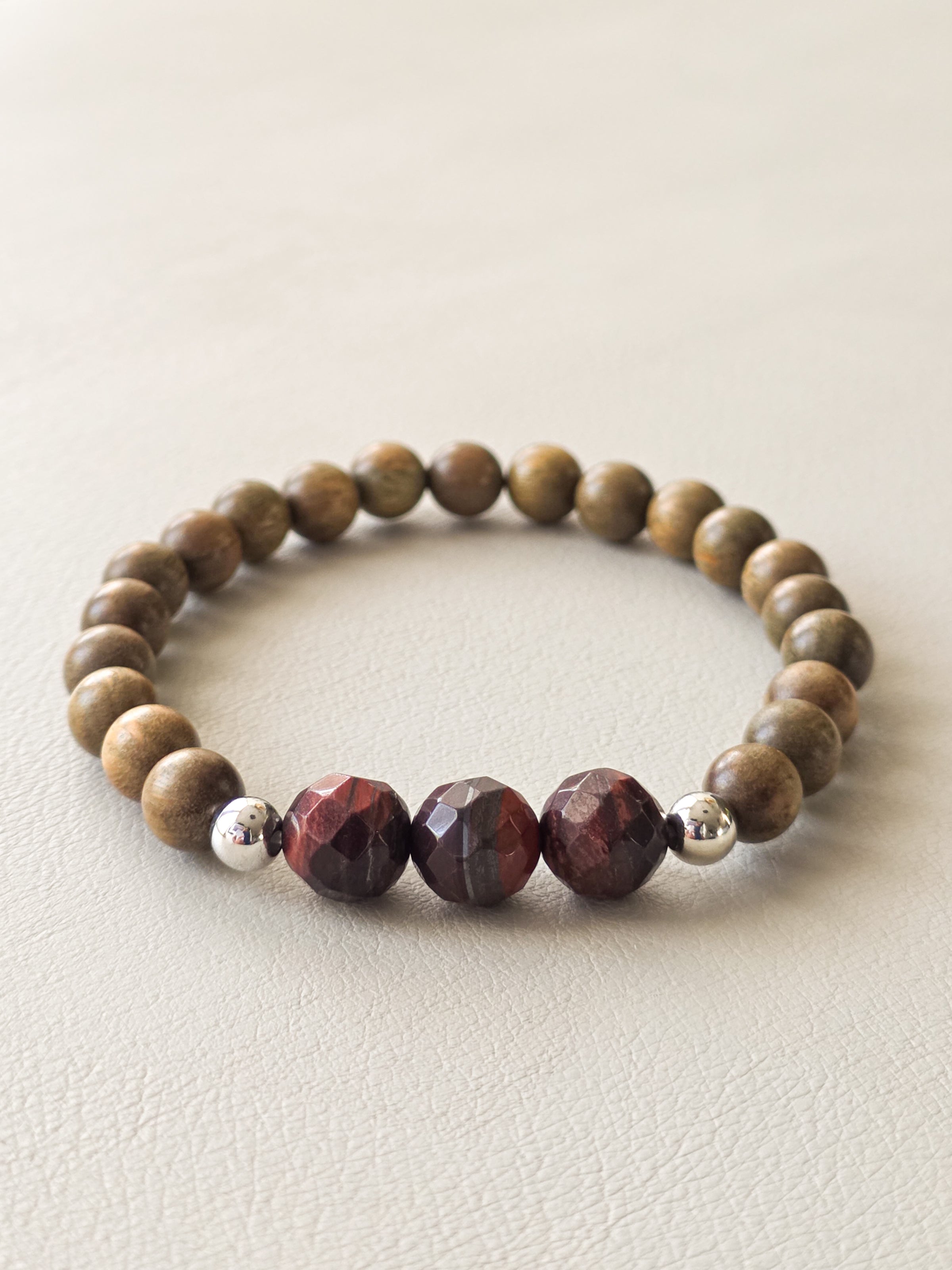 Red Tiger's Eye & Green Sandalwood Bracelet