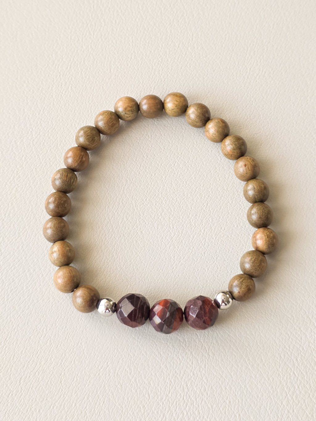 Red Tiger's Eye & Green Sandalwood Bracelet