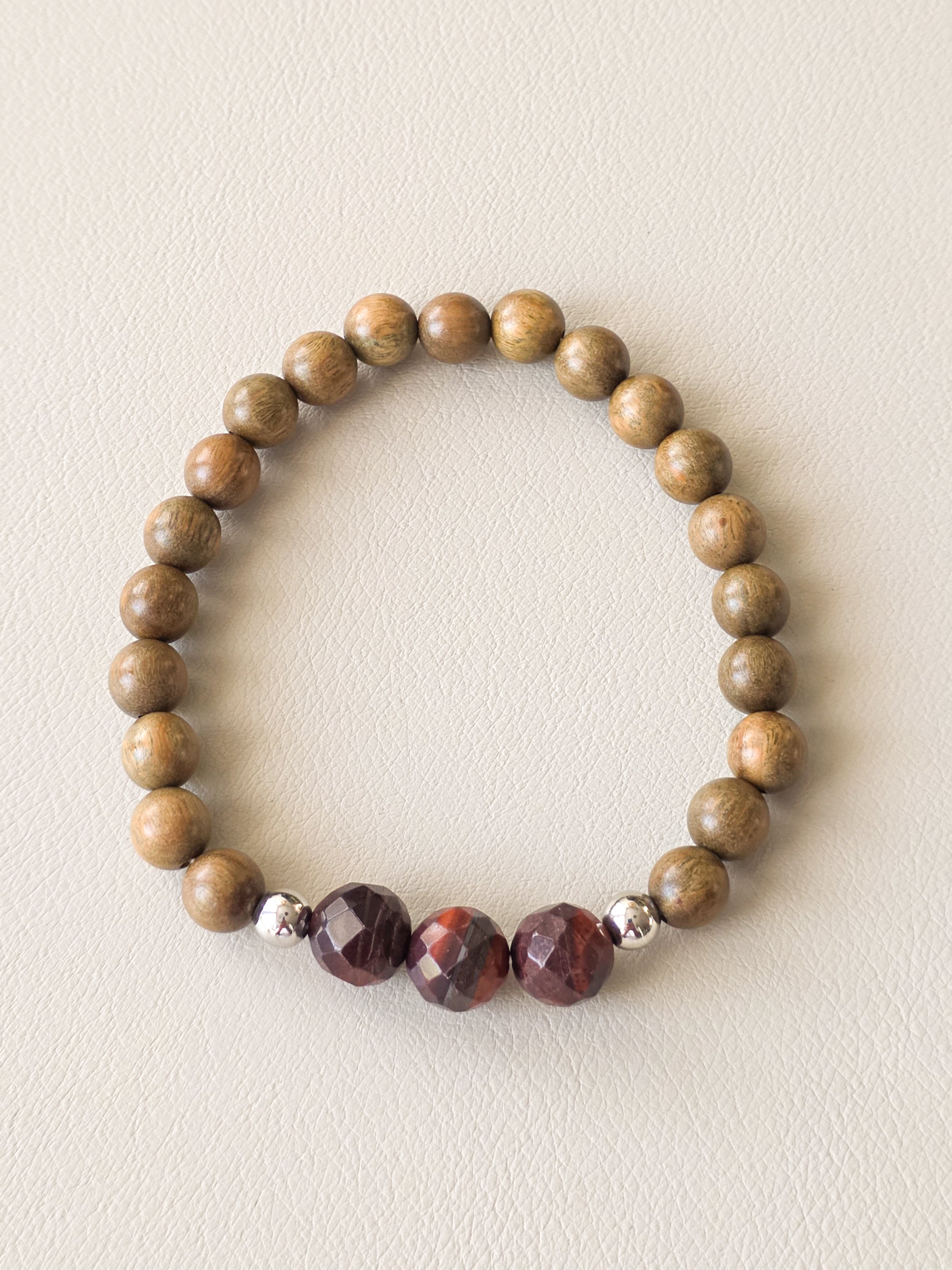 Red Tiger's Eye & Green Sandalwood Bracelet