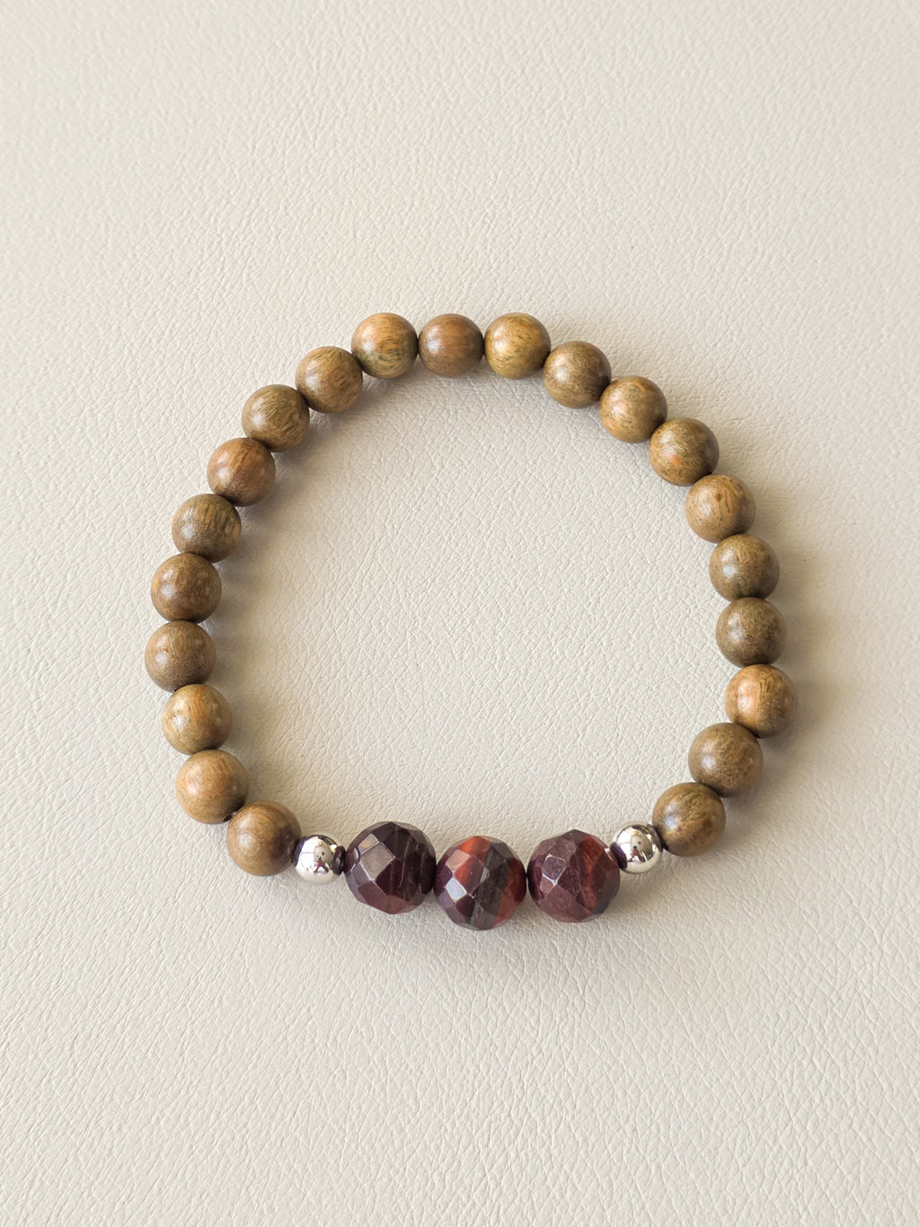 Red Tiger's Eye & Green Sandalwood Bracelet