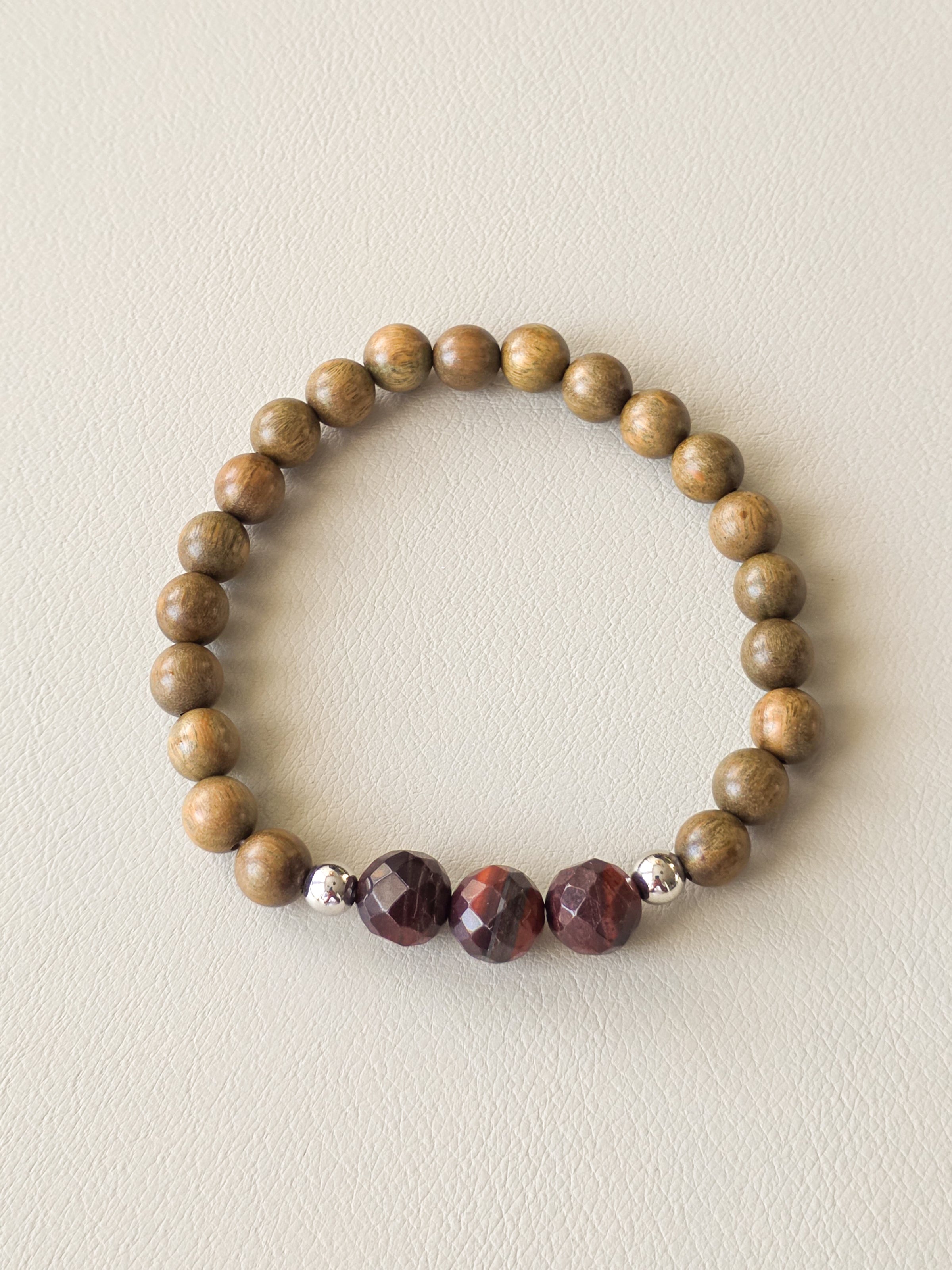 Red Tiger's Eye & Green Sandalwood Bracelet
