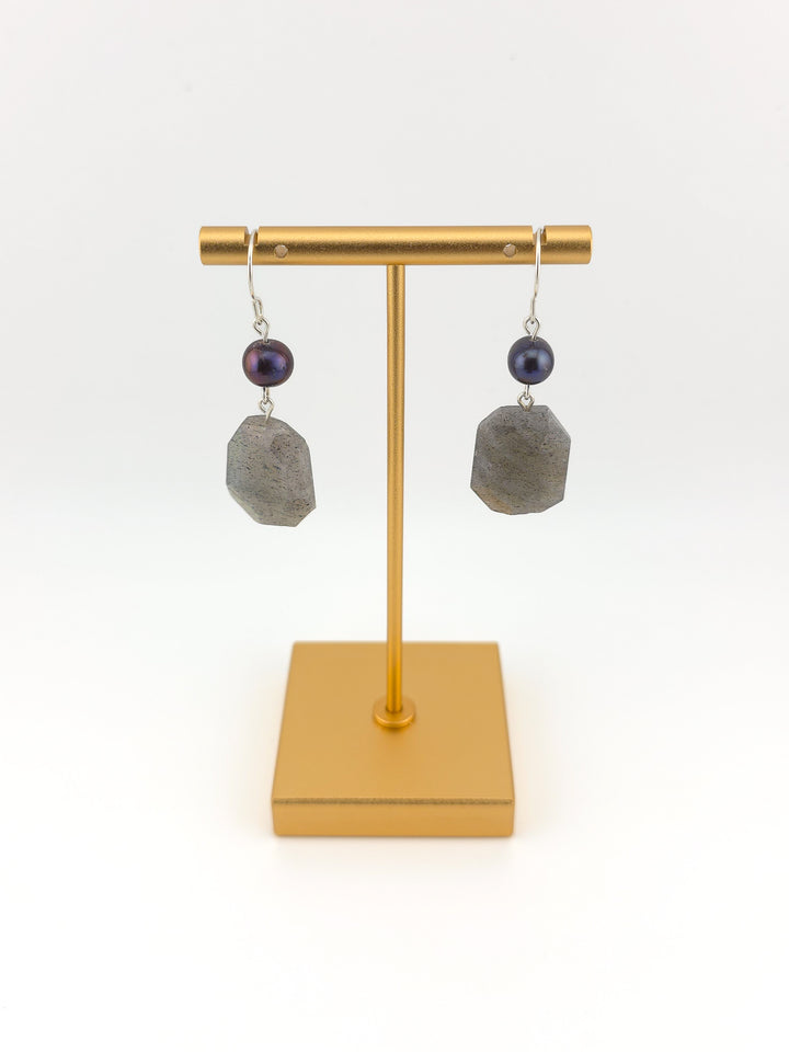 Labradorite & Peacock Pearl Argentium Silver Earrings