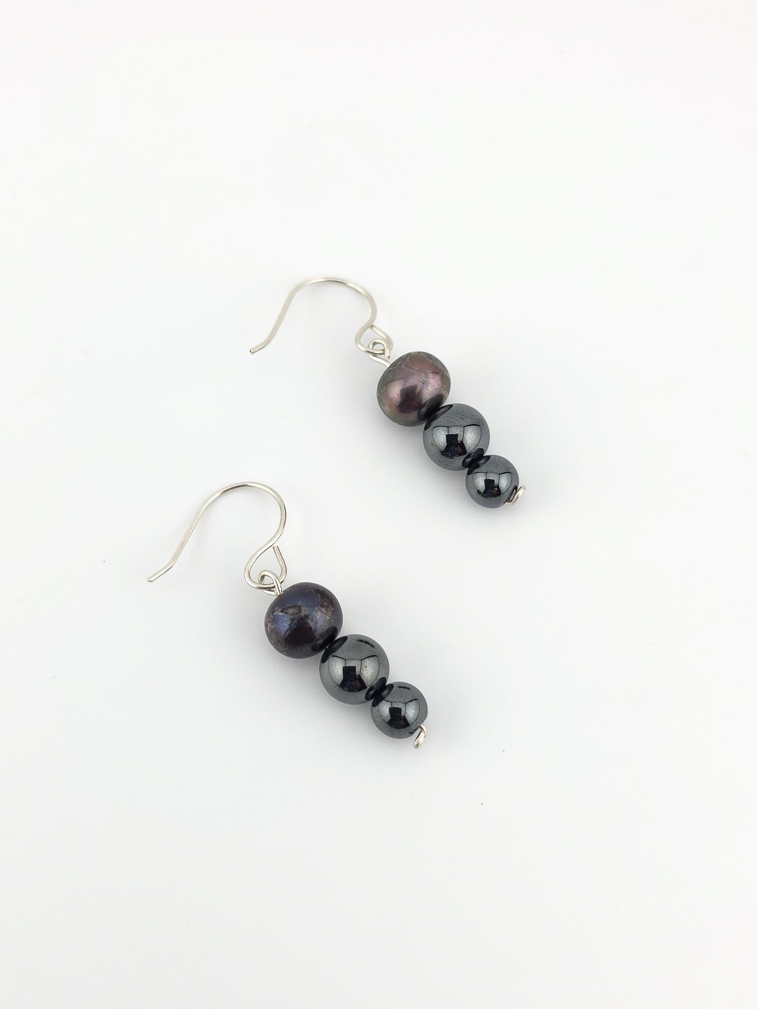 Peacock Pearl & Hematite Tiered Earrings