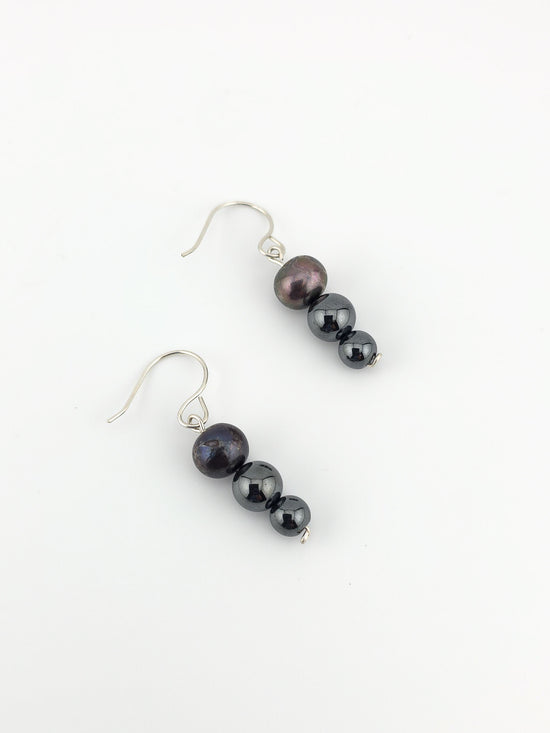 Peacock Pearl & Hematite Tiered Earrings