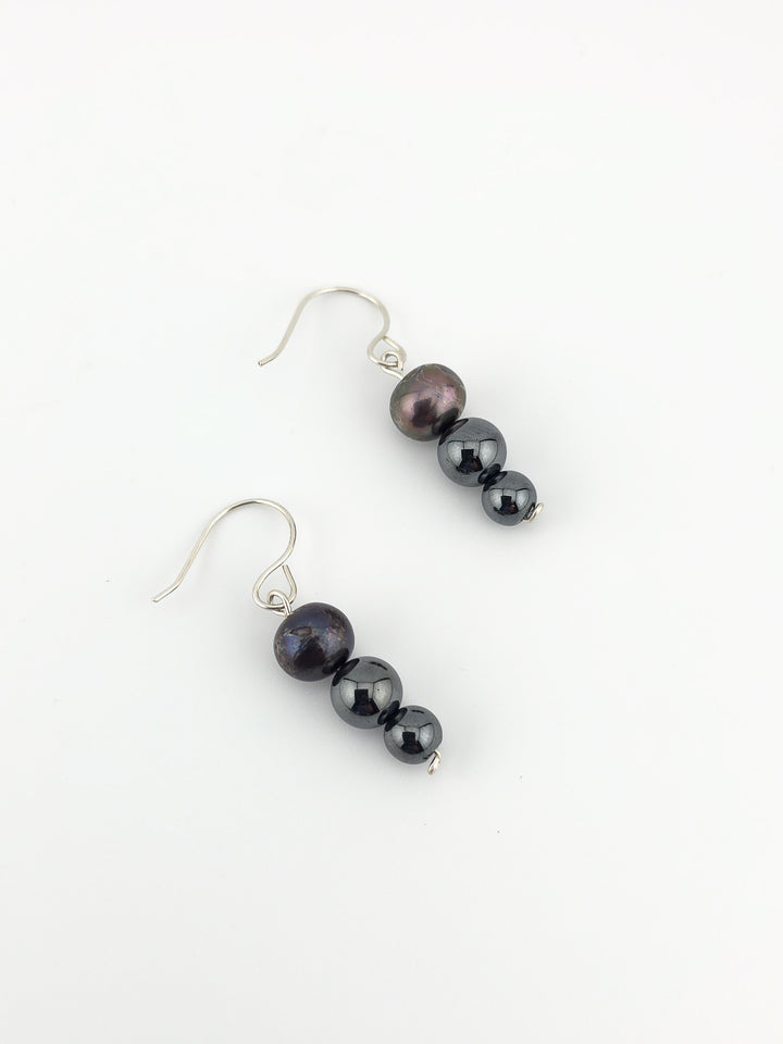 Peacock Pearl & Hematite Tiered Earrings