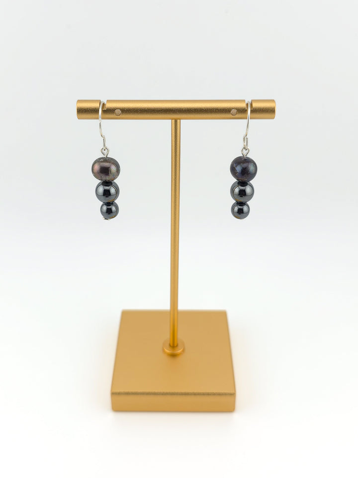 Peacock Pearl & Hematite Tiered Earrings