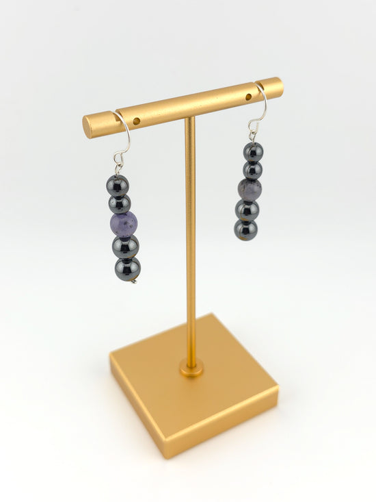 Tanzanite & Hematite Argentium Silver Earrings