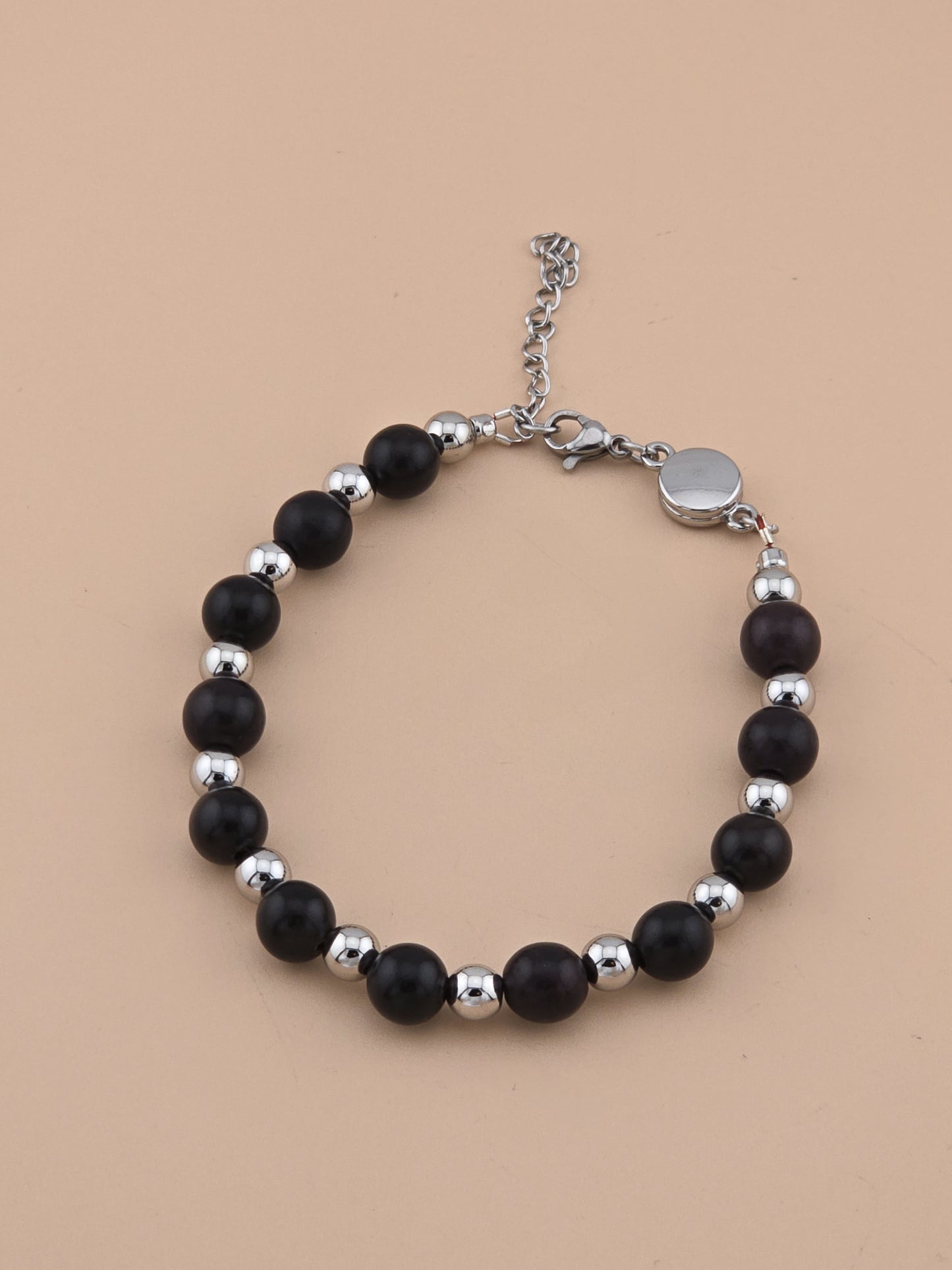 Ebony and Steel Bracelet - Ebony Wood, Stainless Steel