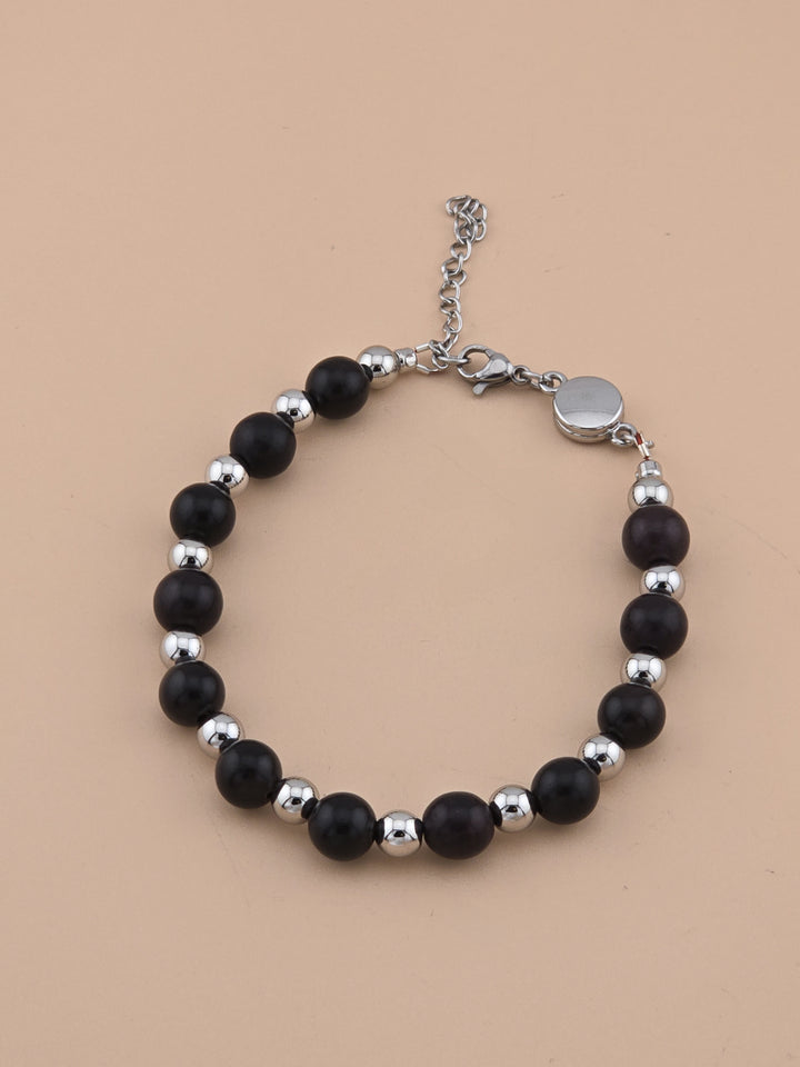 Ebony and Steel Bracelet - Ebony Wood, Stainless Steel