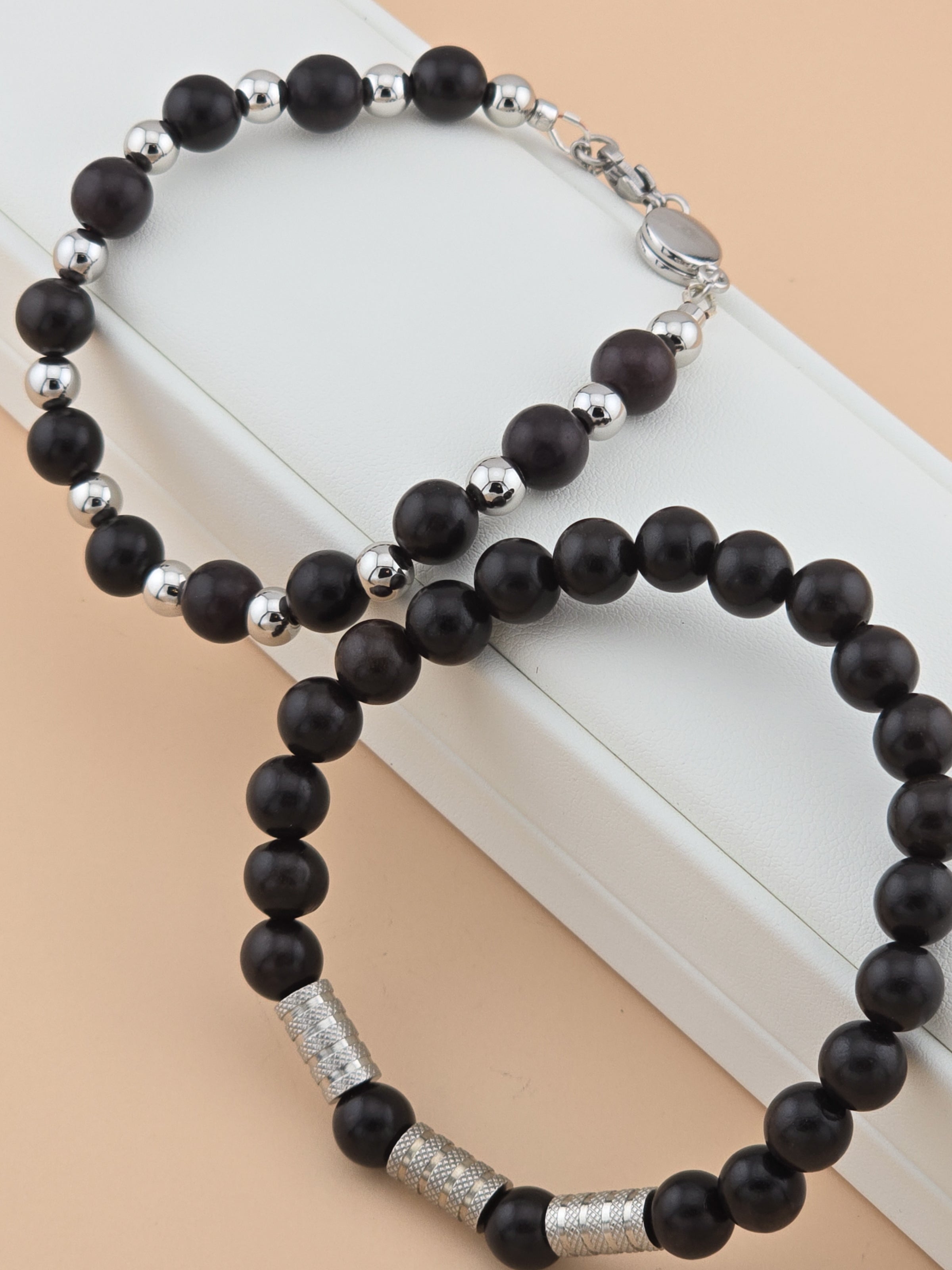 Ebony and Steel Bracelet - Ebony Wood, Stainless Steel