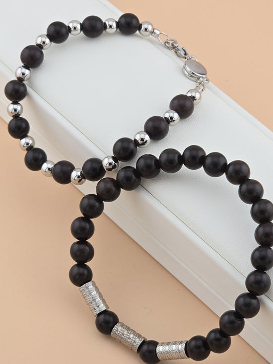 Ebony and Steel Bracelet - Ebony Wood, Stainless Steel