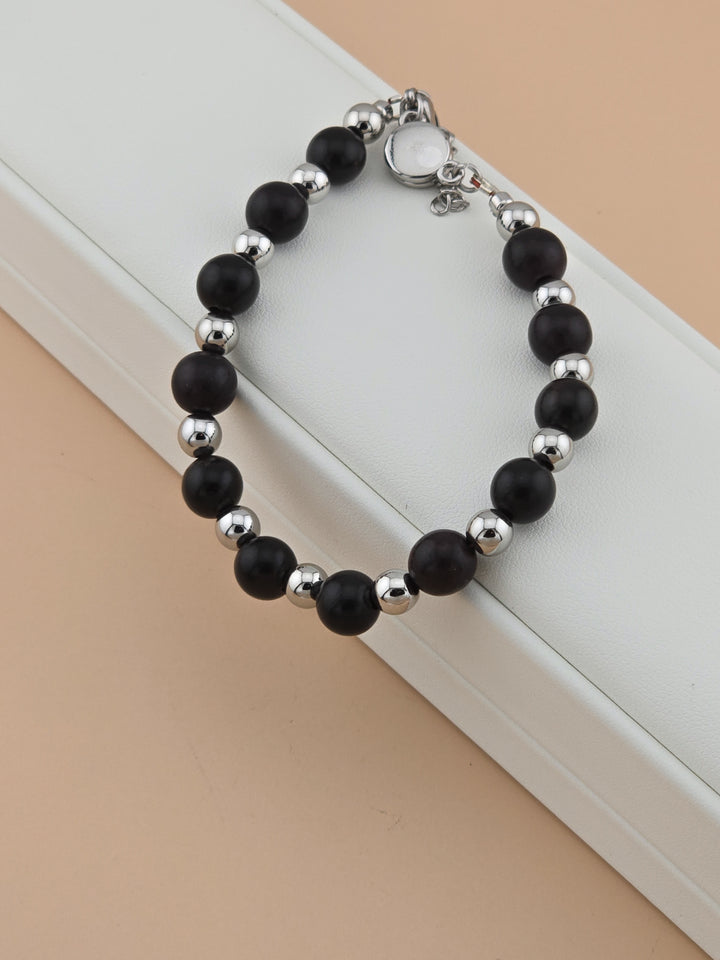 Ebony and Steel Bracelet - Ebony Wood, Stainless Steel