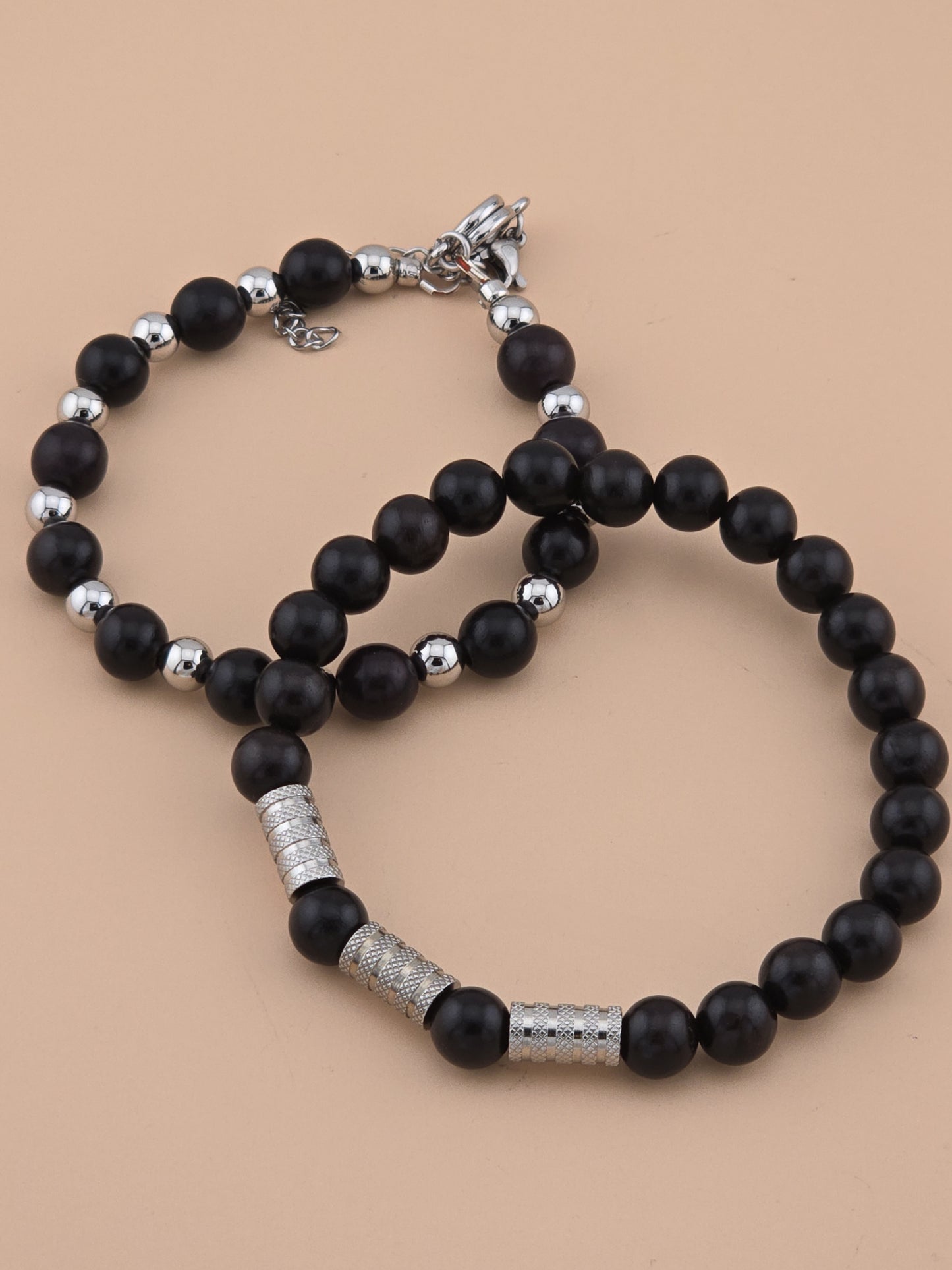 Ebony and Steel Bracelet - Ebony Wood, Stainless Steel