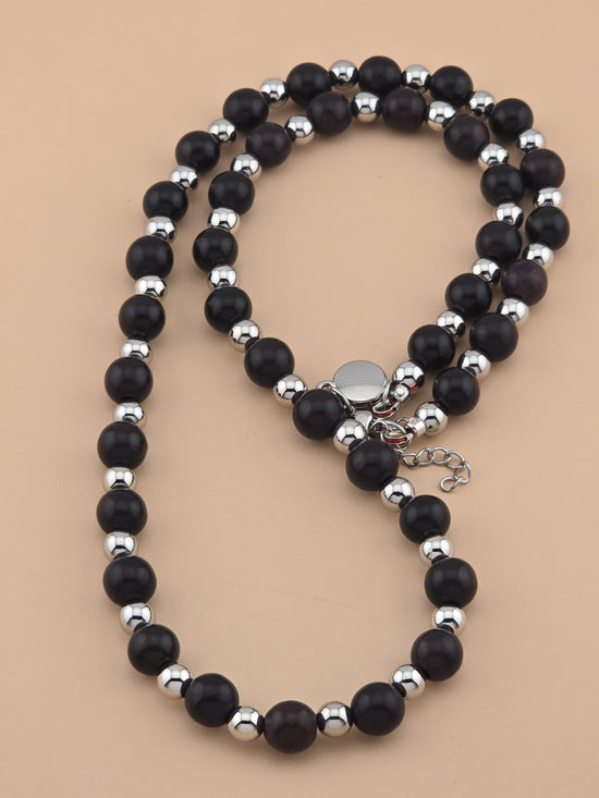 Ebony and Steel Necklace - Ebony Wood, Stainless Steel