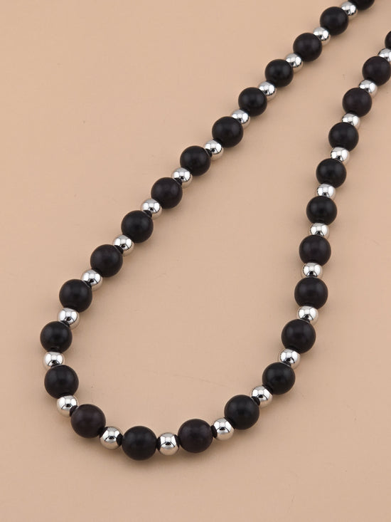 Ebony and Steel Necklace - Ebony Wood, Stainless Steel