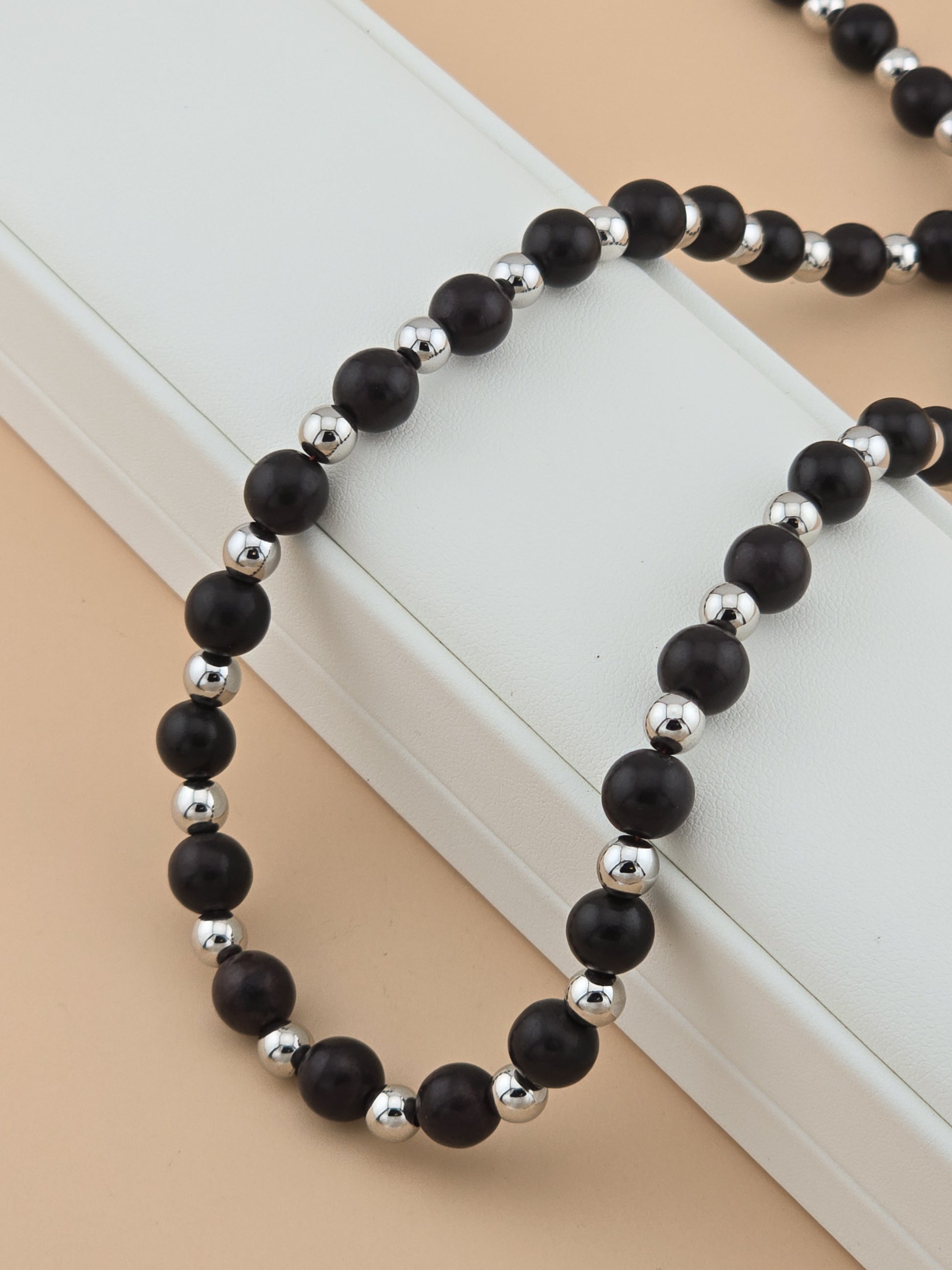 Ebony and Steel Necklace - Ebony Wood, Stainless Steel