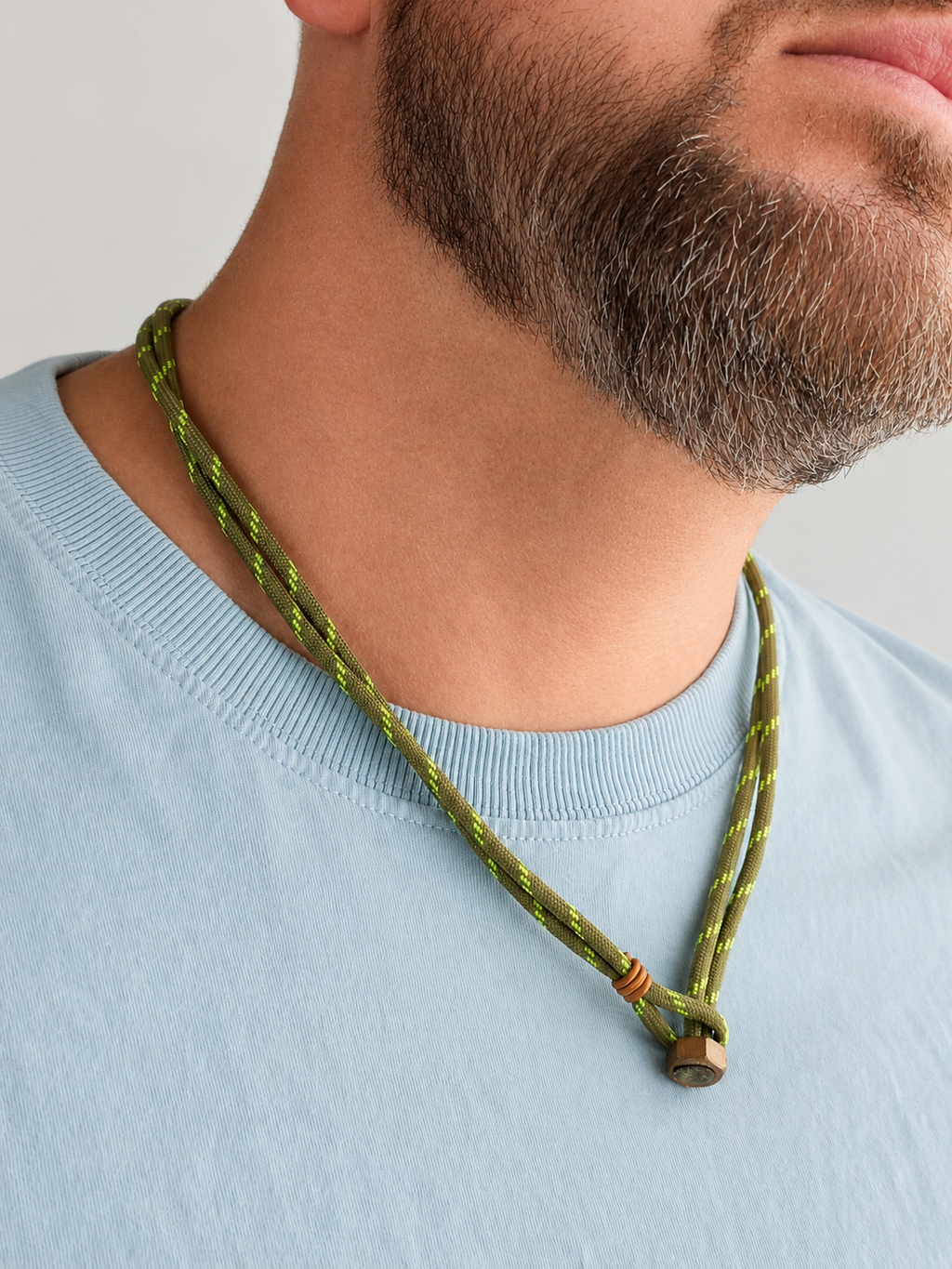 Stainless Steel Sage Green and Neon Stripe Paracord Necklace