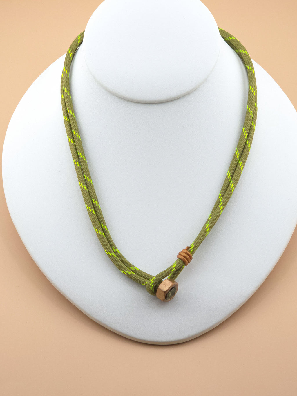 Stainless Steel Sage Green and Neon Stripe Paracord Necklace