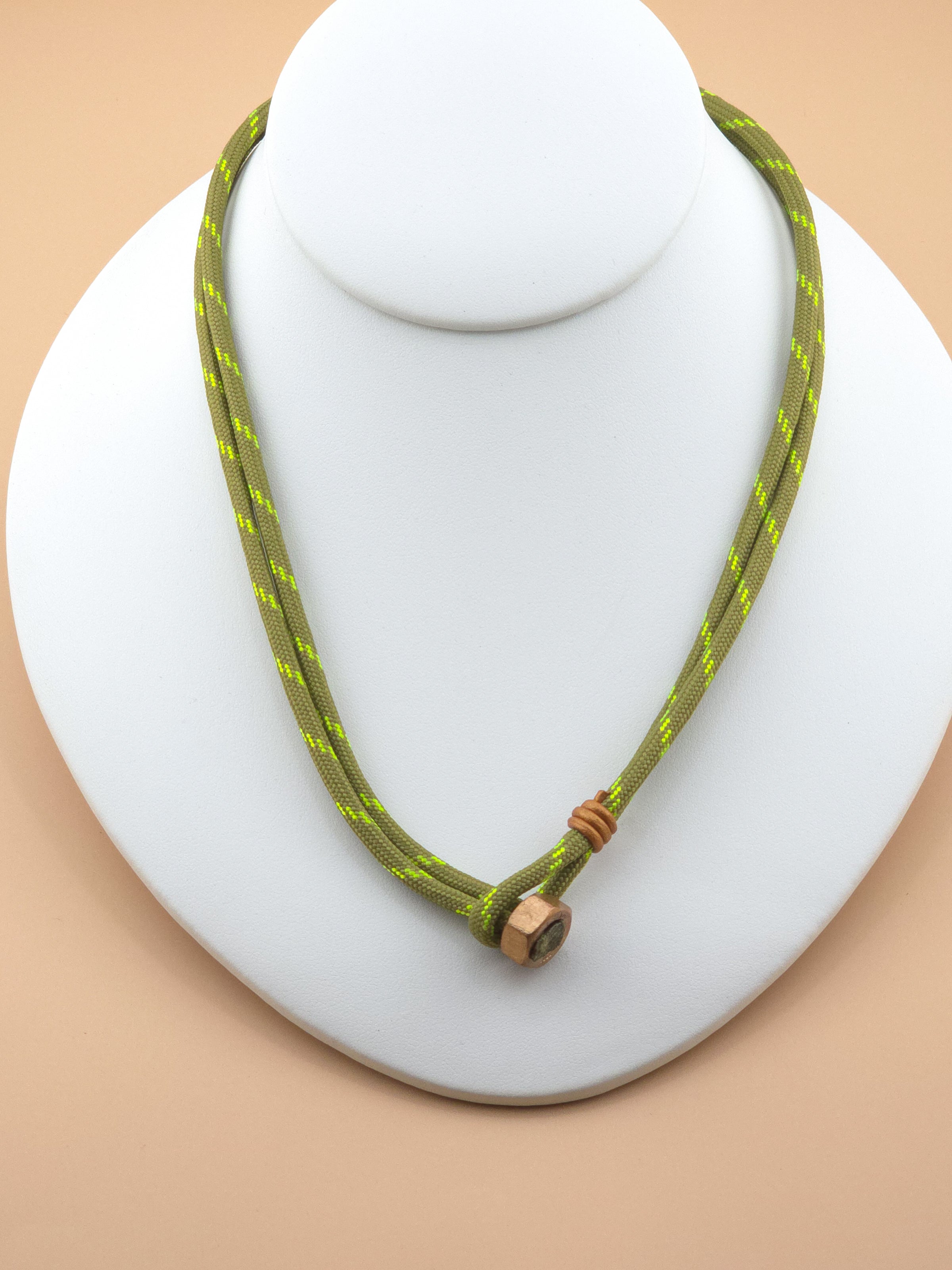 Stainless Steel Sage Green and Neon Stripe Paracord Necklace