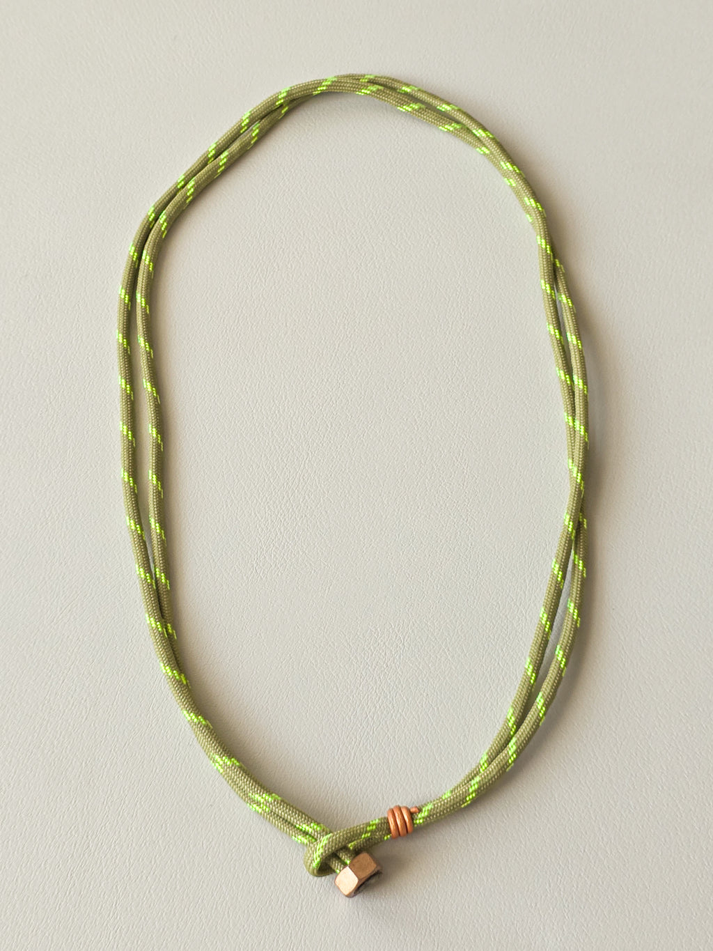 Stainless Steel Sage Green and Neon Stripe Paracord Necklace