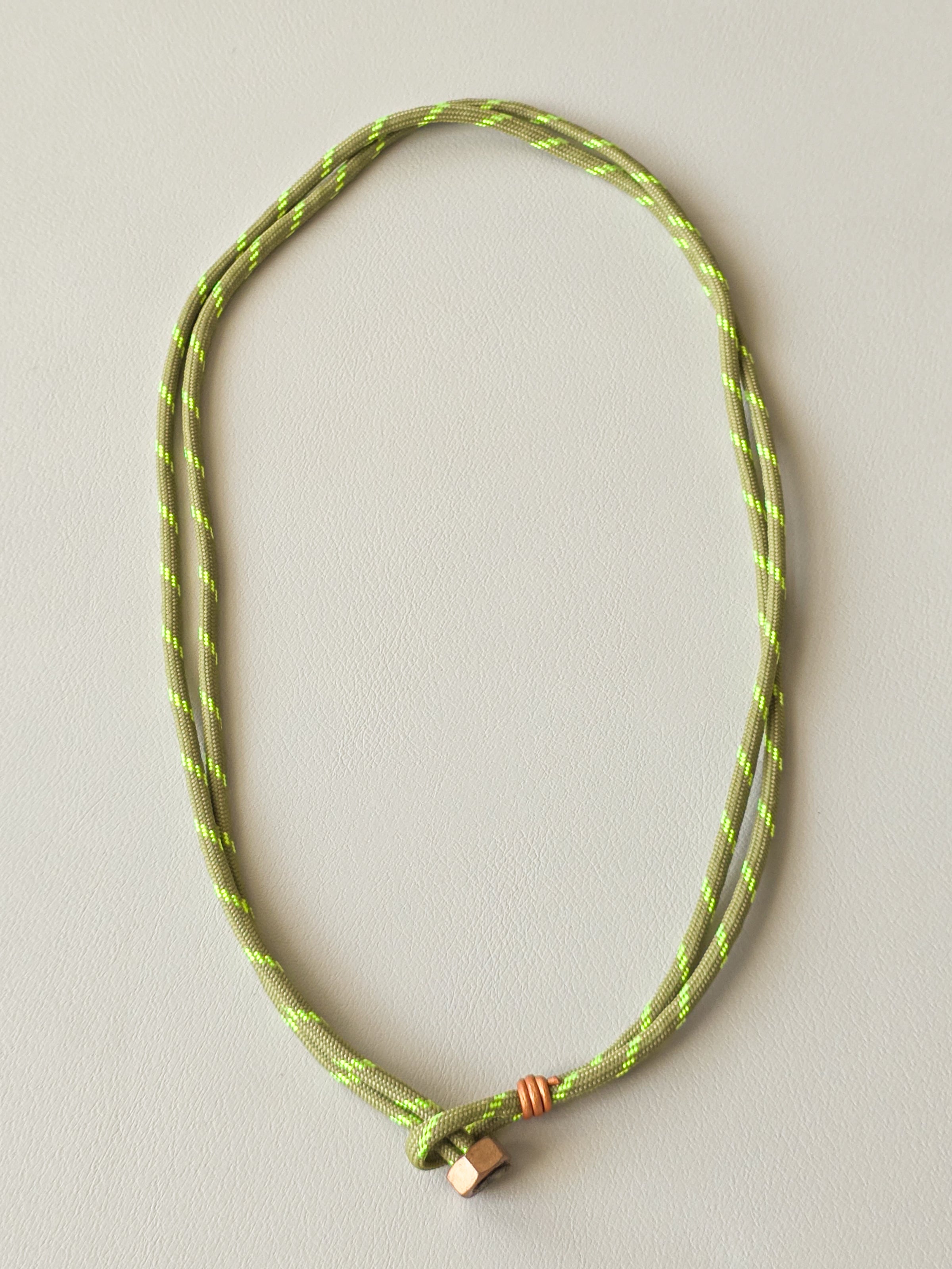 Stainless Steel Sage Green and Neon Stripe Paracord Necklace
